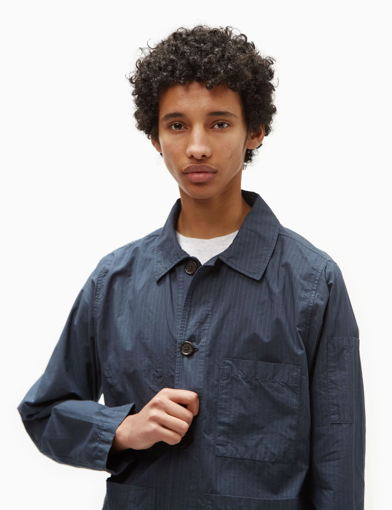 Universal Works Coverall Jacket (Nearly Pinstripe) - Navy Blue - Image 2