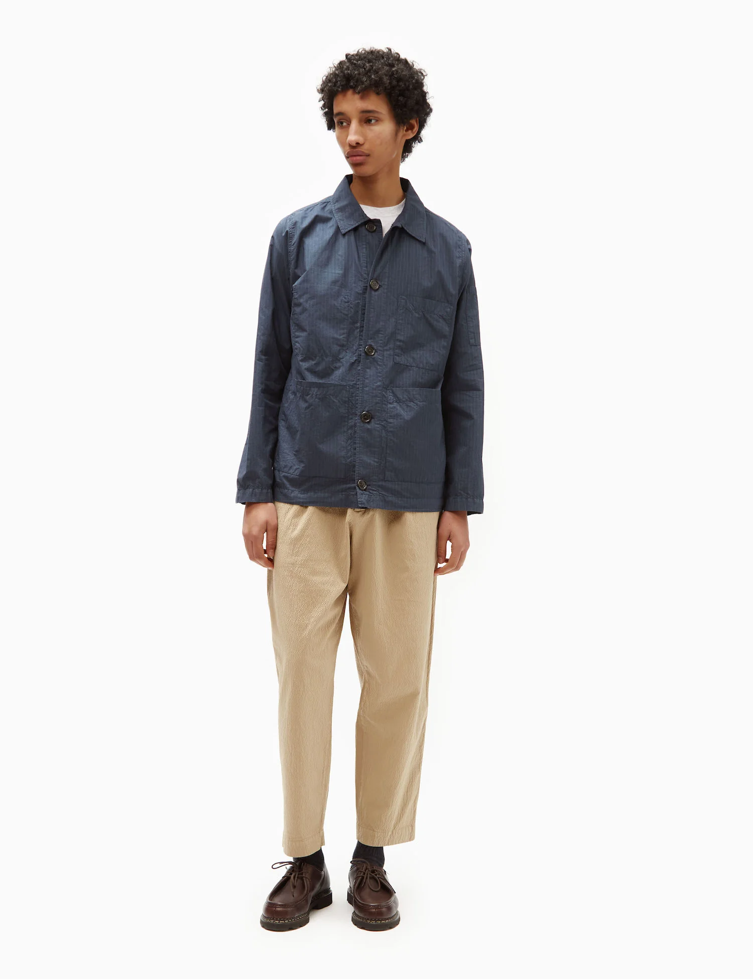 Universal Works Coverall Jacket (Nearly Pinstripe) - Navy Blue - Image 3