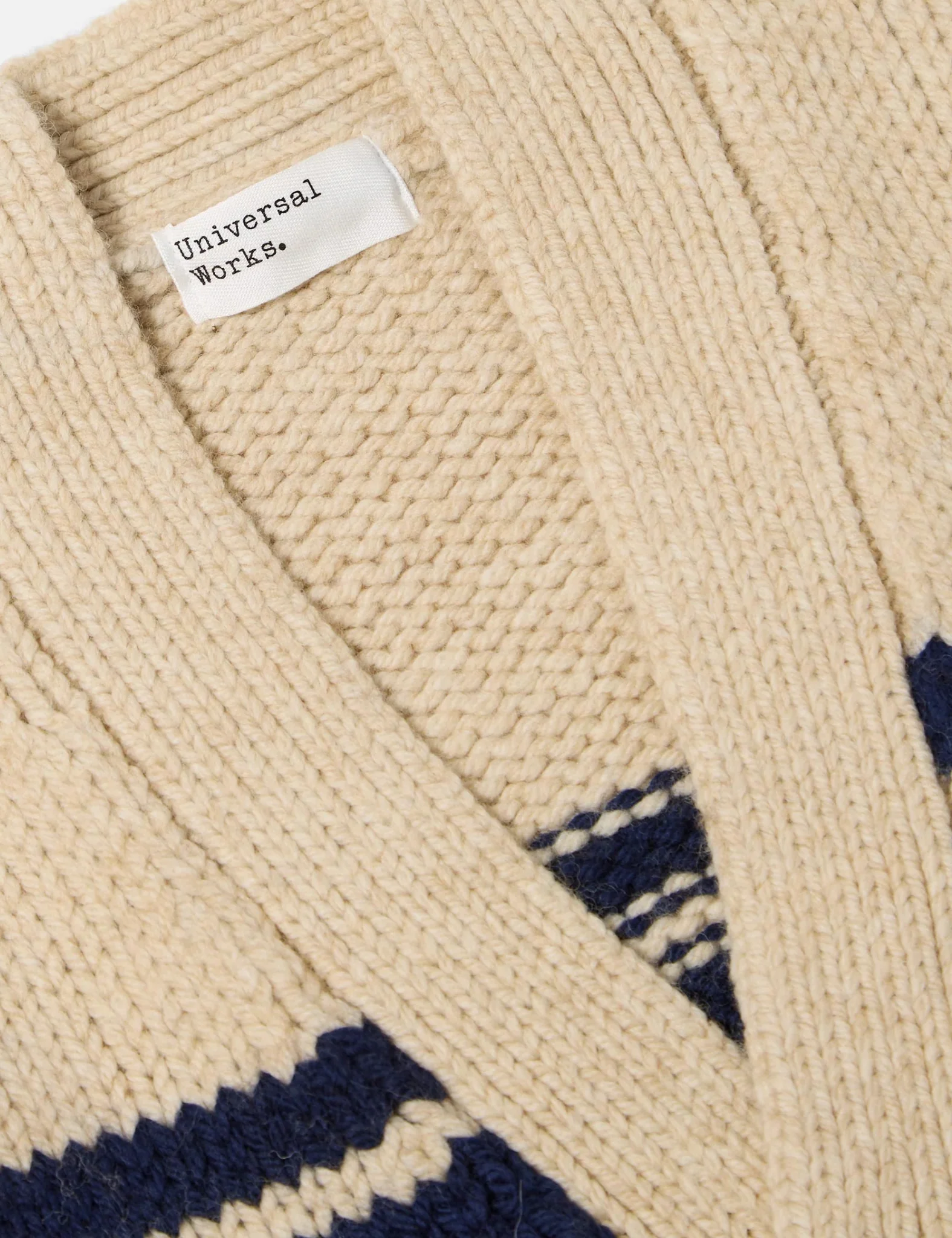 Universal Works Langdale Cardigan (Chunky Knit Stripe) - Sand - Image 2