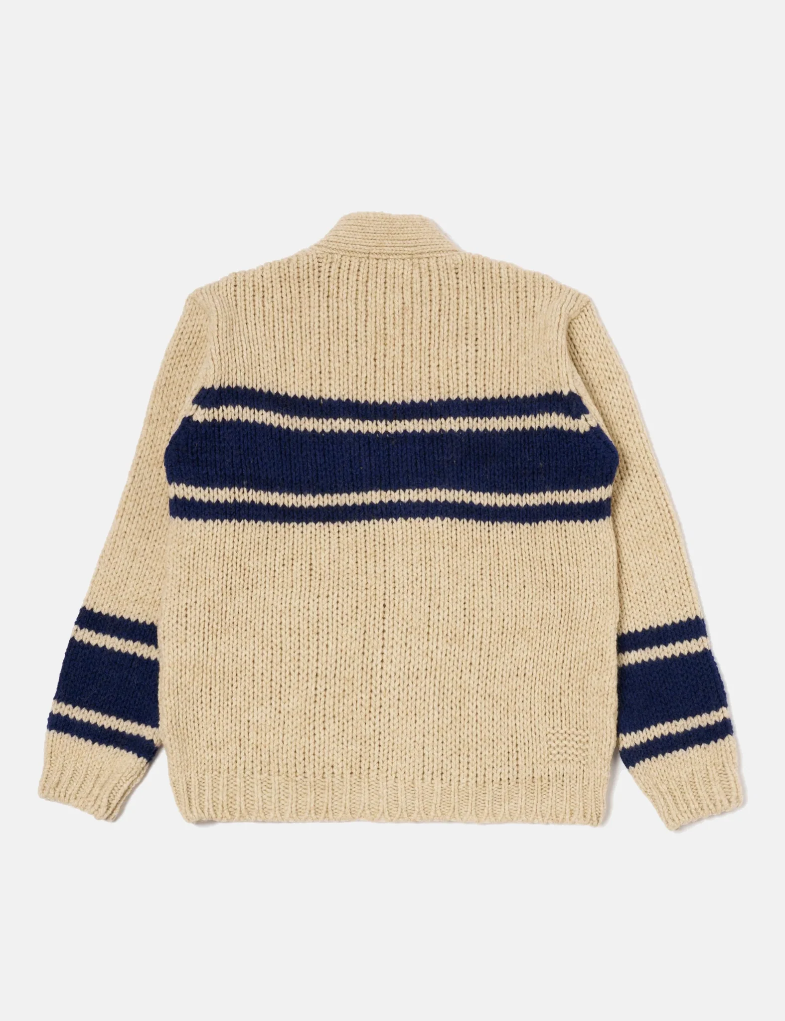 Universal Works Langdale Cardigan (Chunky Knit Stripe) - Sand - Image 3