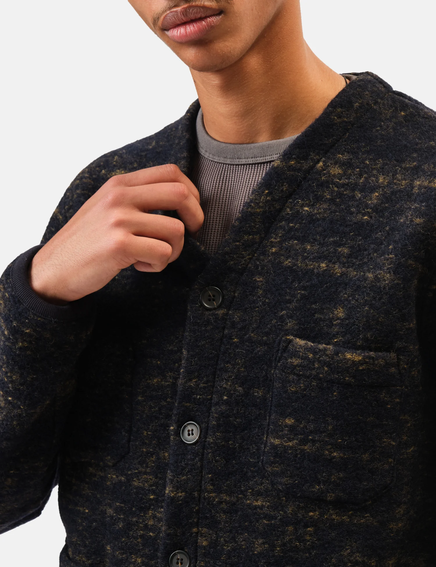 Universal Works Marble Fleece Cardigan - Navy Blue - Image 2