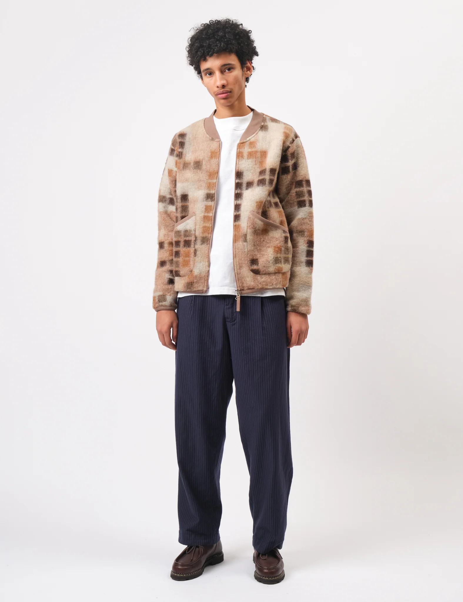 Universal Works Mosaic Fleece Zip Bomber - Sand - Image 3