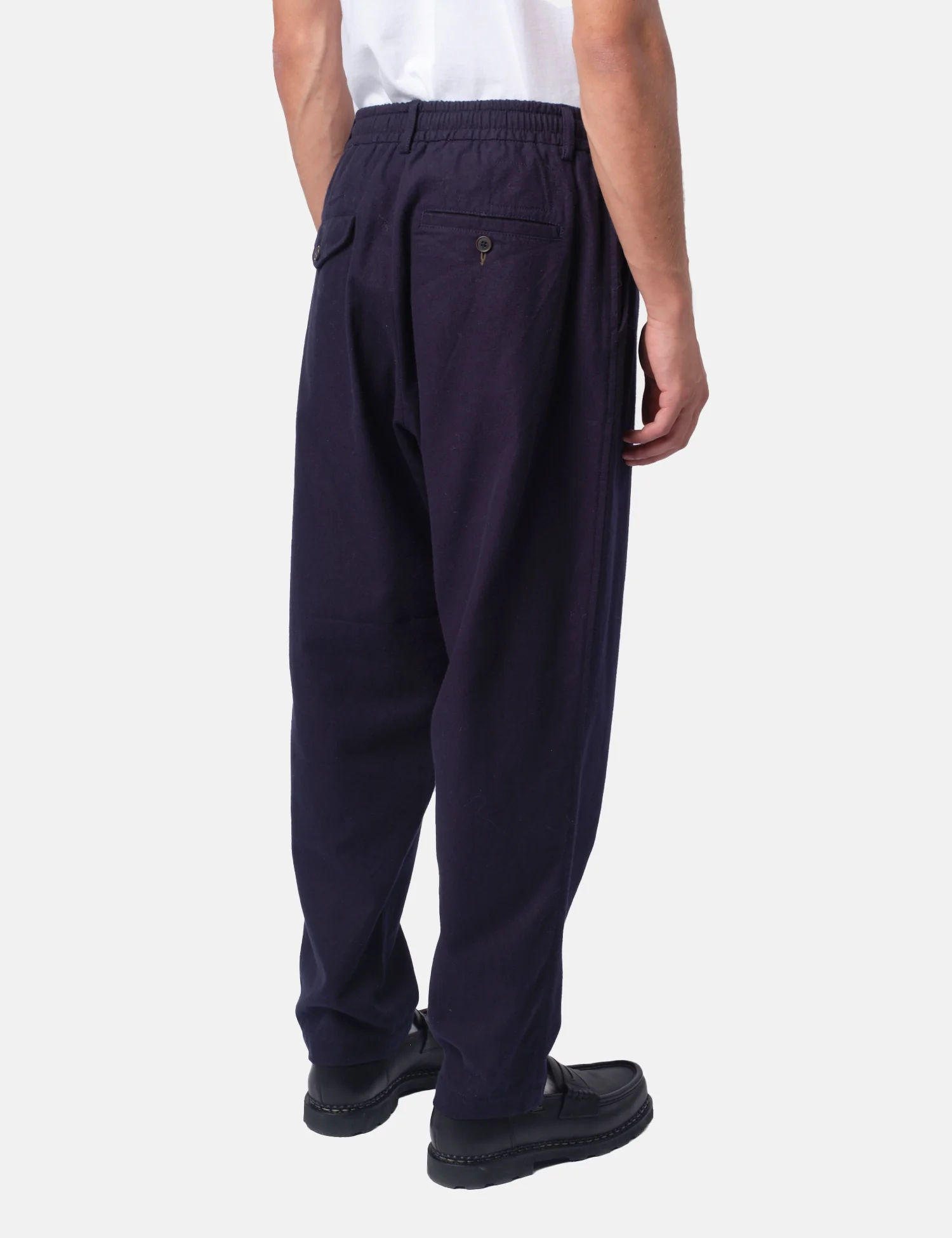 Universal Works Pleated Track Pant (Brushed Moleskin) - Navy Blue - Image 4