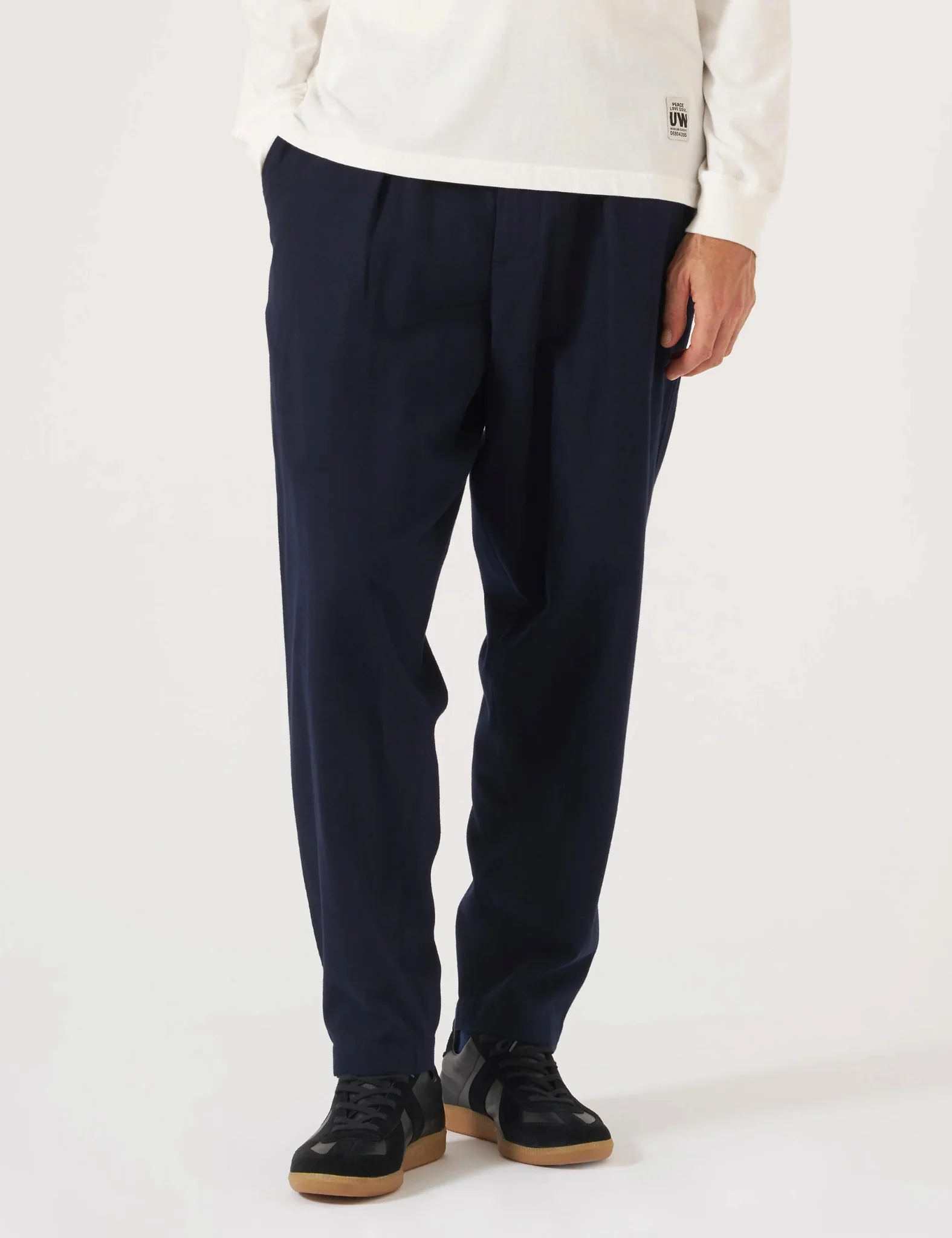 Universal Works Pleated Track Pant (Brushed Moleskin) - Navy Blue - Image 6