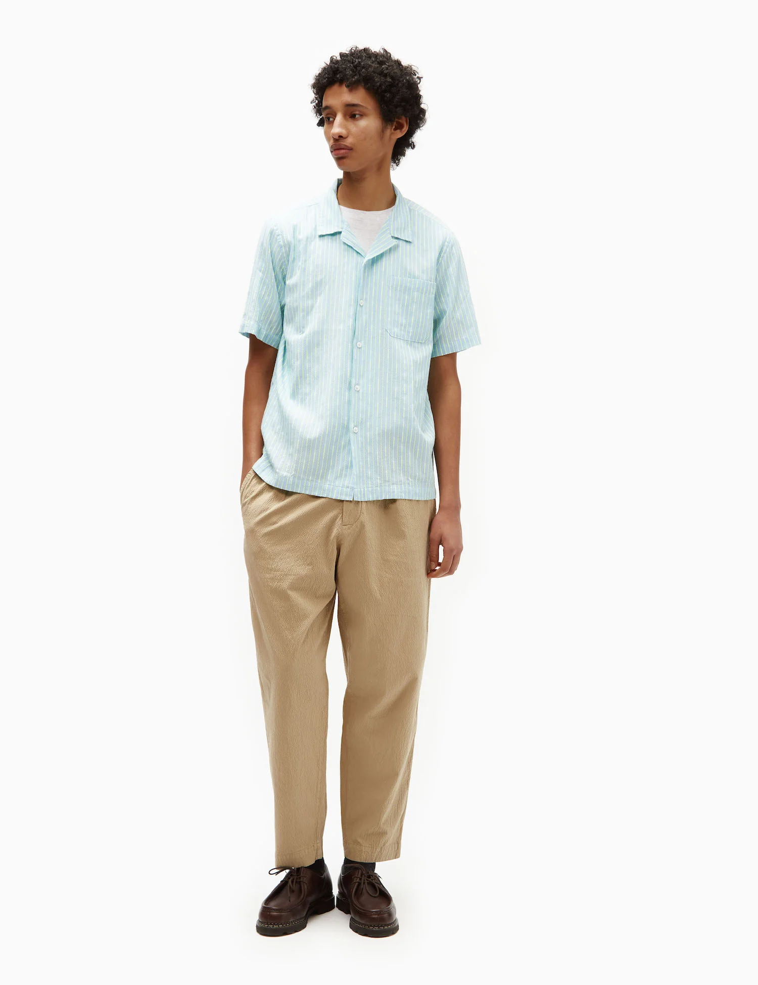 Universal Works Pleated Track Pant (Seersucker) - Summer Oak - Image 2
