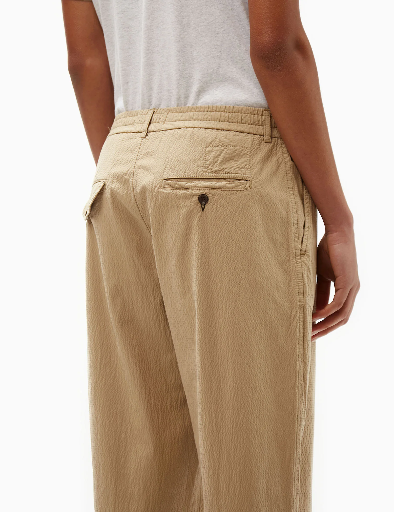 Universal Works Pleated Track Pant (Seersucker) - Summer Oak - Image 3