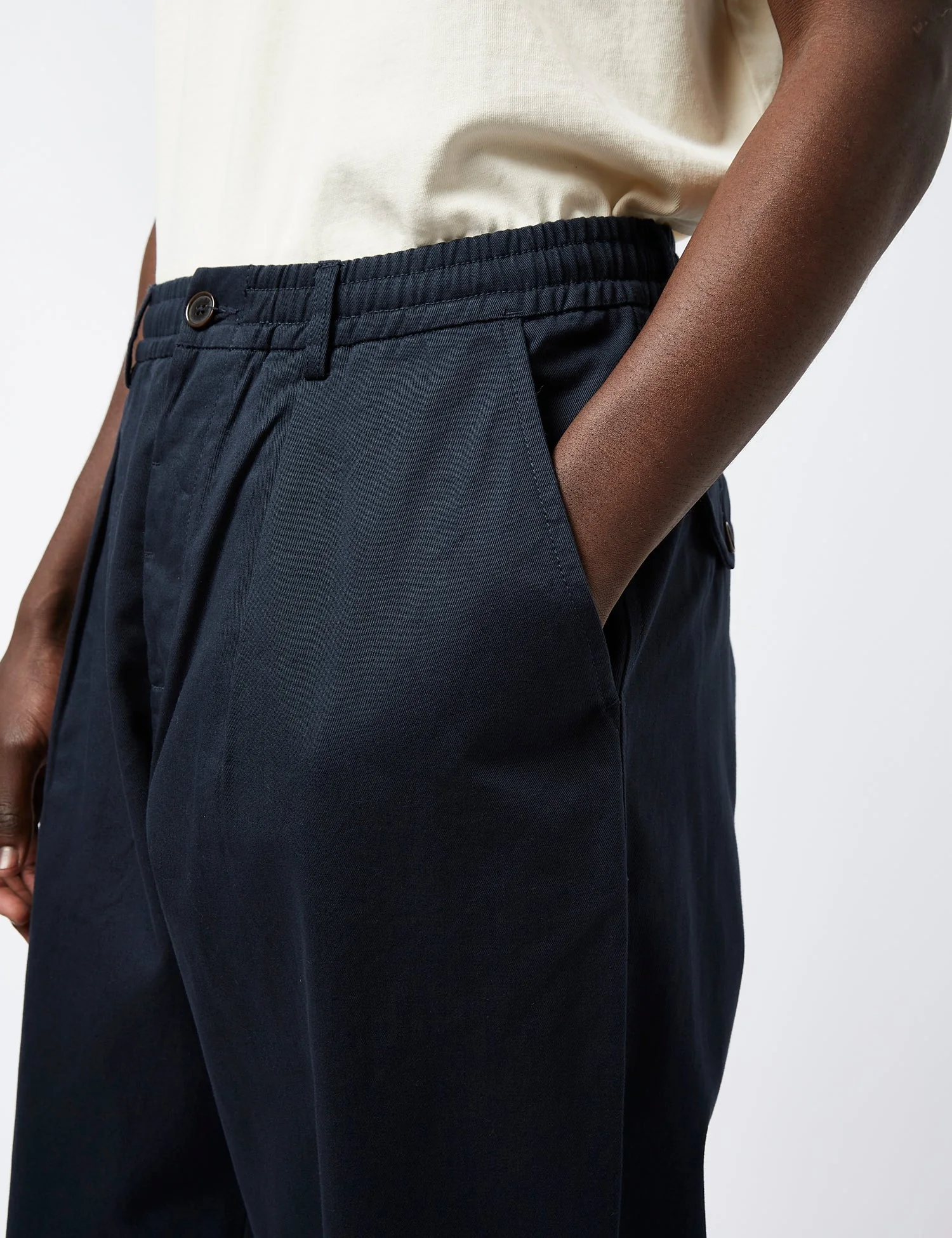 Universal Works Pleated Track Pant (Twill) - Navy Blue - Image 2