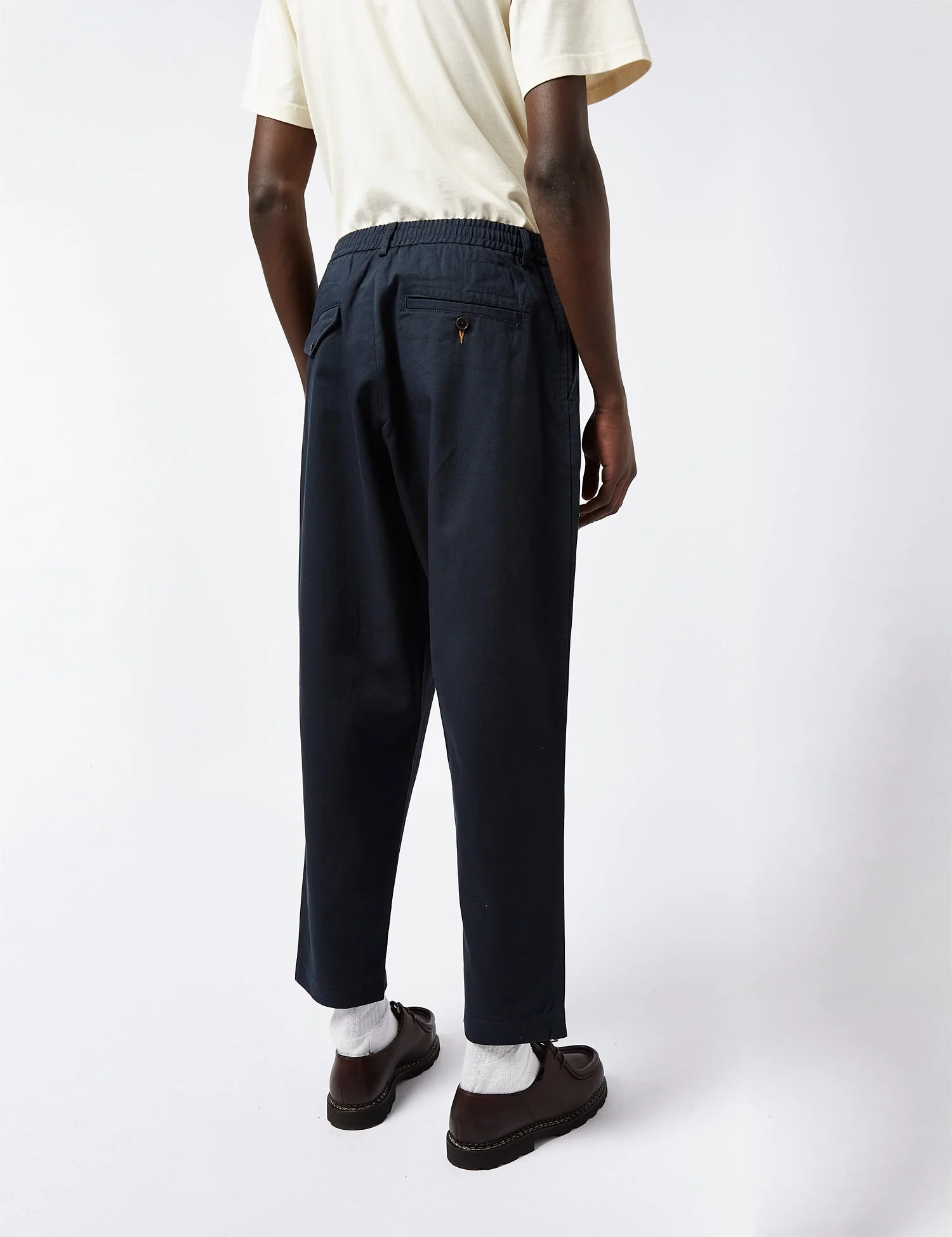 Universal Works Pleated Track Pant (Twill) - Navy Blue - Image 3