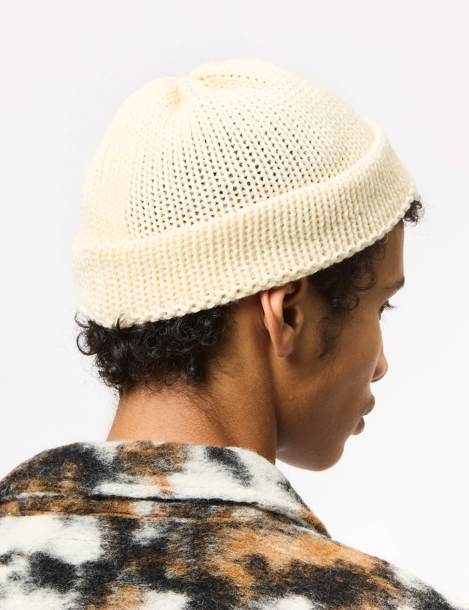 Universal Works Short Watch Beanie Hat (British Wool) - Ecru - Image 4