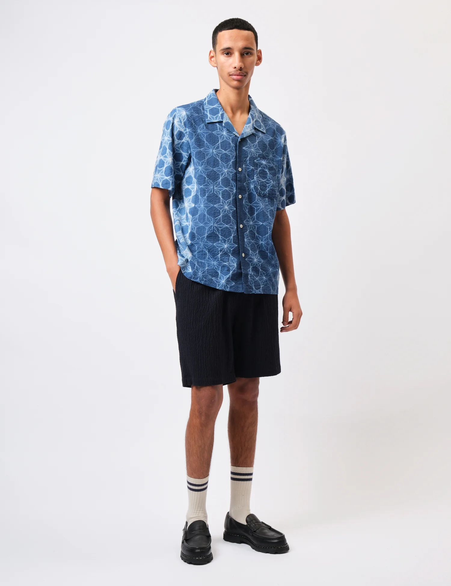 Universal Works Simple Shorts (Ospina Cotton) - Dark Navy Blue - Image 2