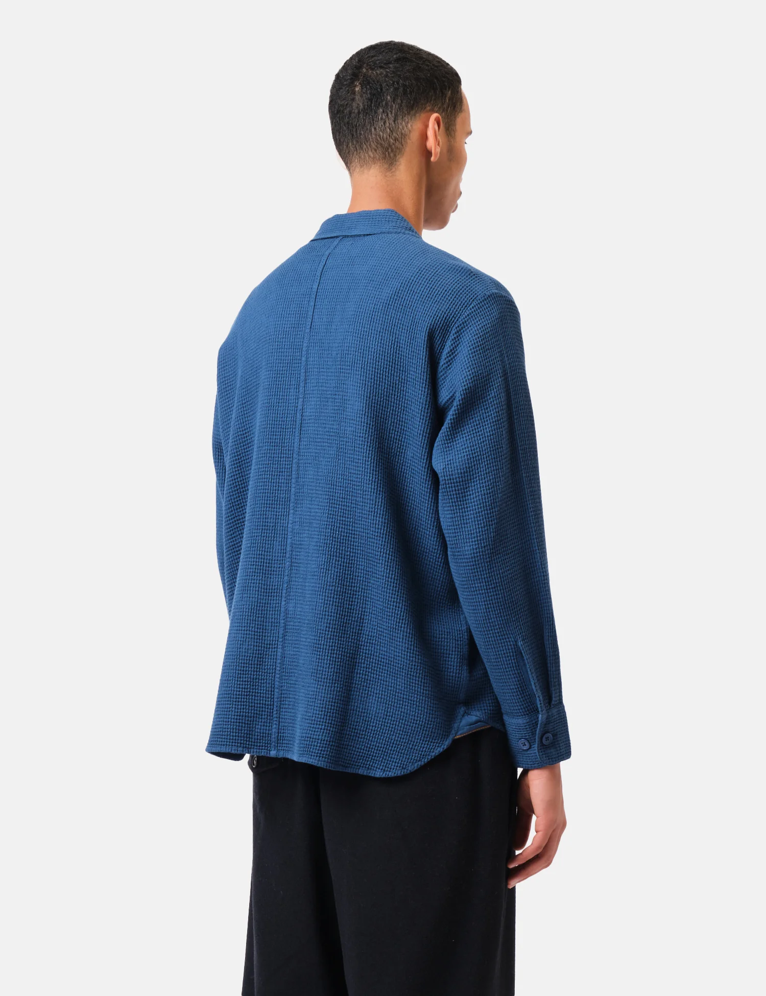 Universal Works Travail Overshirt (Nippon Waffle) - Navy Blue - Image 4