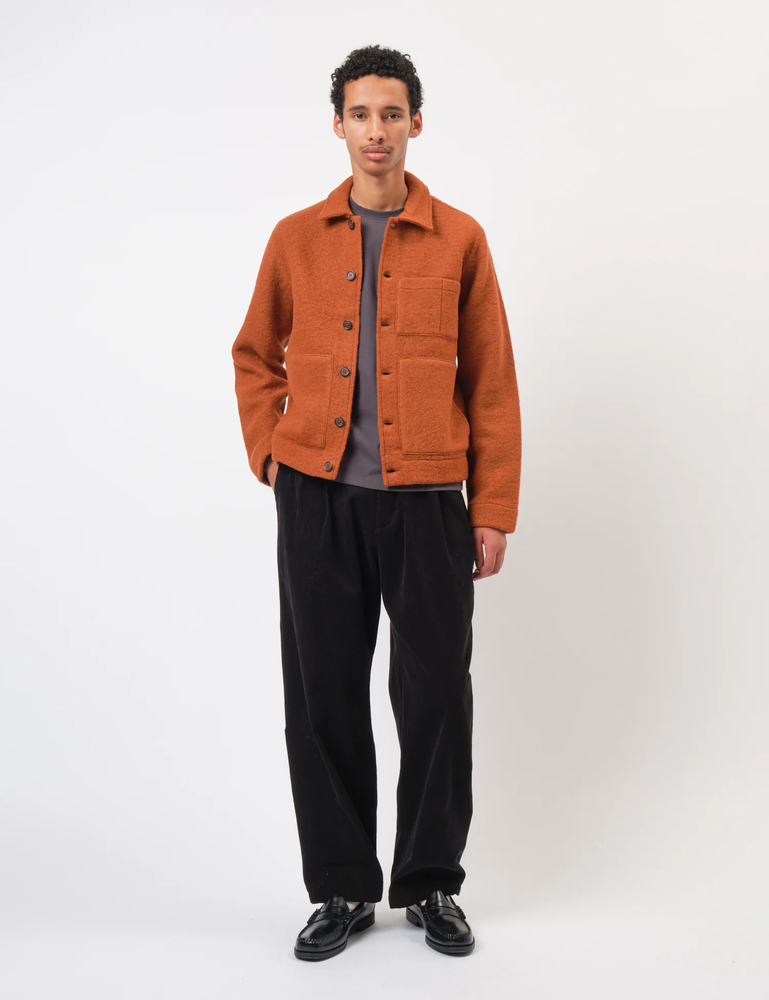 Universal Works Uniform Jacket (Wool Fleece) - Rust - Image 3