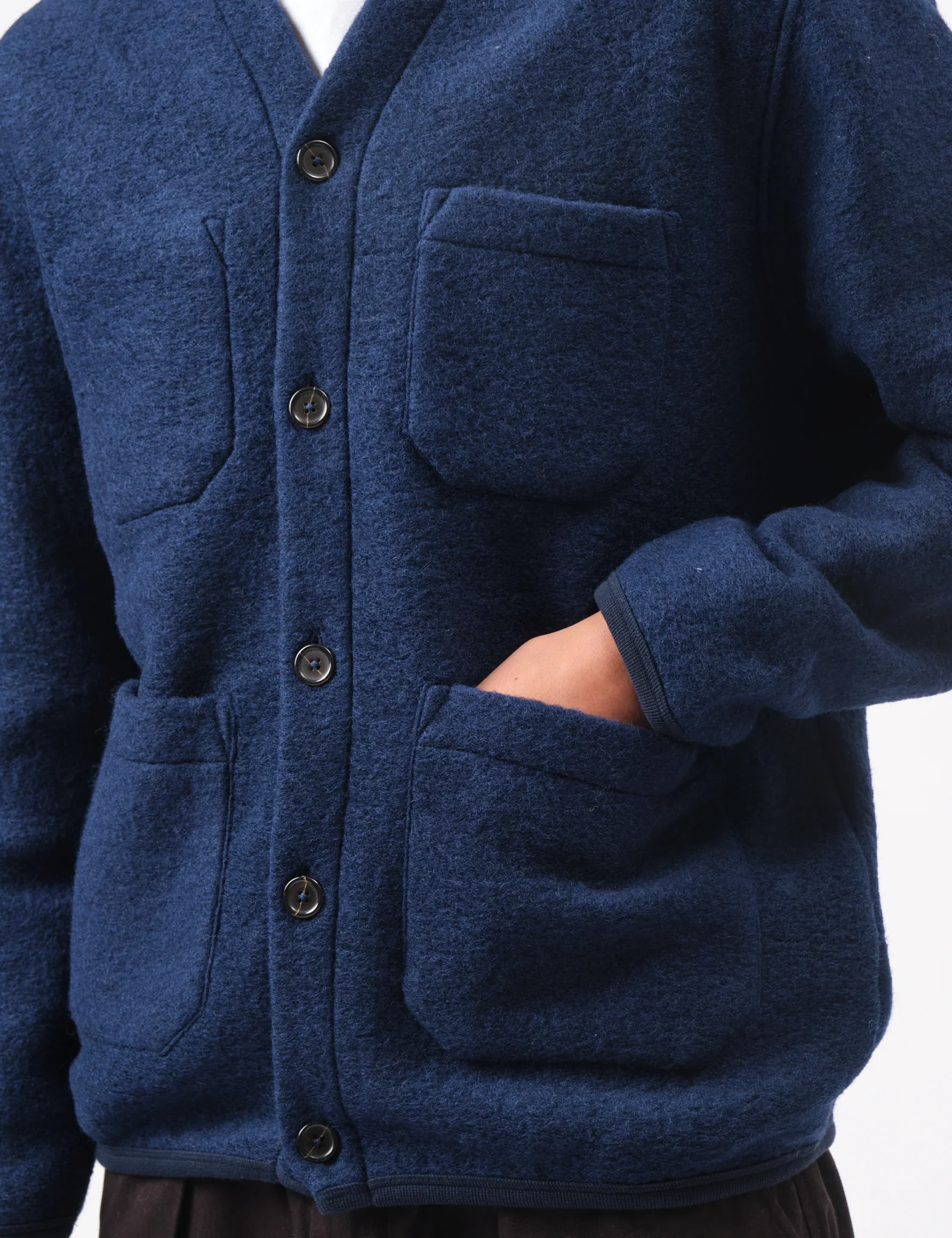 Universal Works Wool Fleece Cardigan - Indigo Blue - Image 2