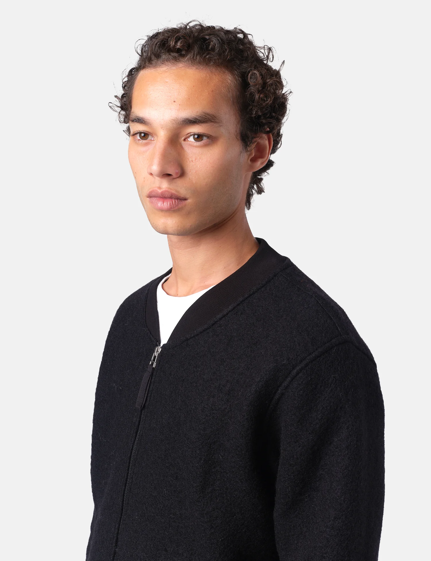 Universal Works Zip Bomber Jacket (Wool Fleece) - Black - Image 2