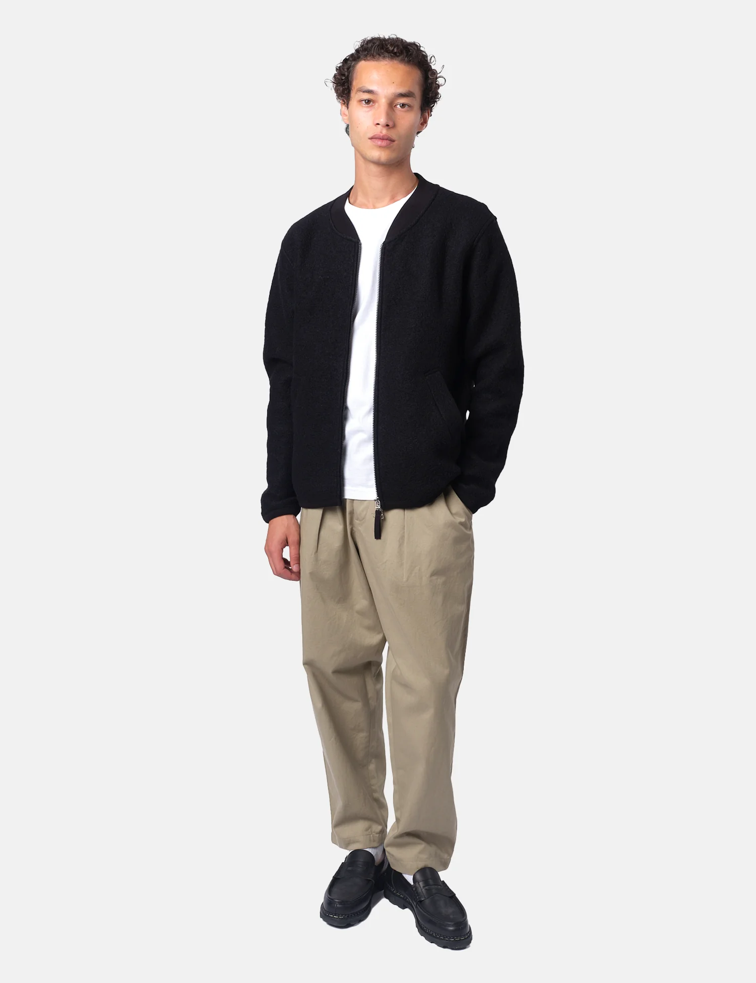 Universal Works Zip Bomber Jacket (Wool Fleece) - Black - Image 4