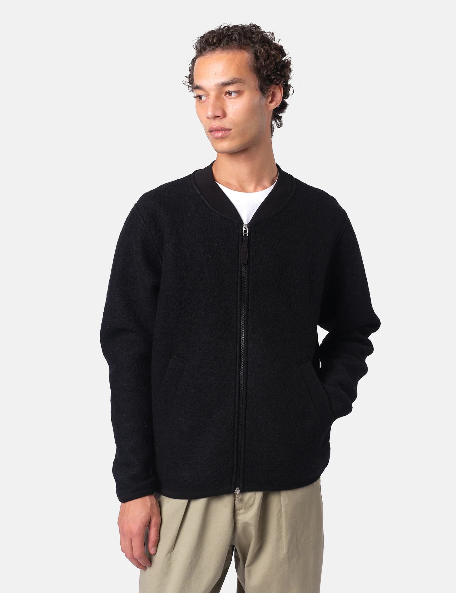 Universal Works Zip Bomber Jacket (Wool Fleece) - Black - Image 6