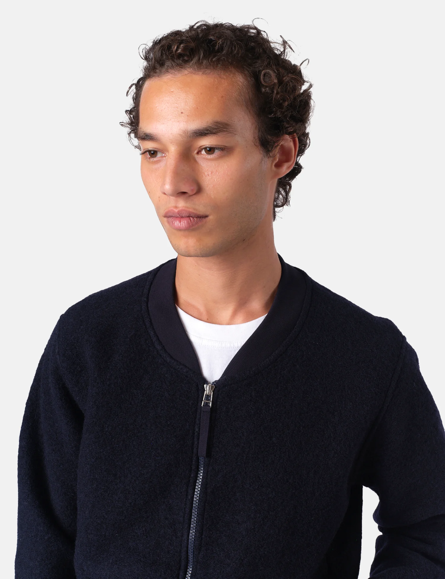 Universal Works Zip Bomber Jacket (Wool Fleece) - Navy Blue - Image 2