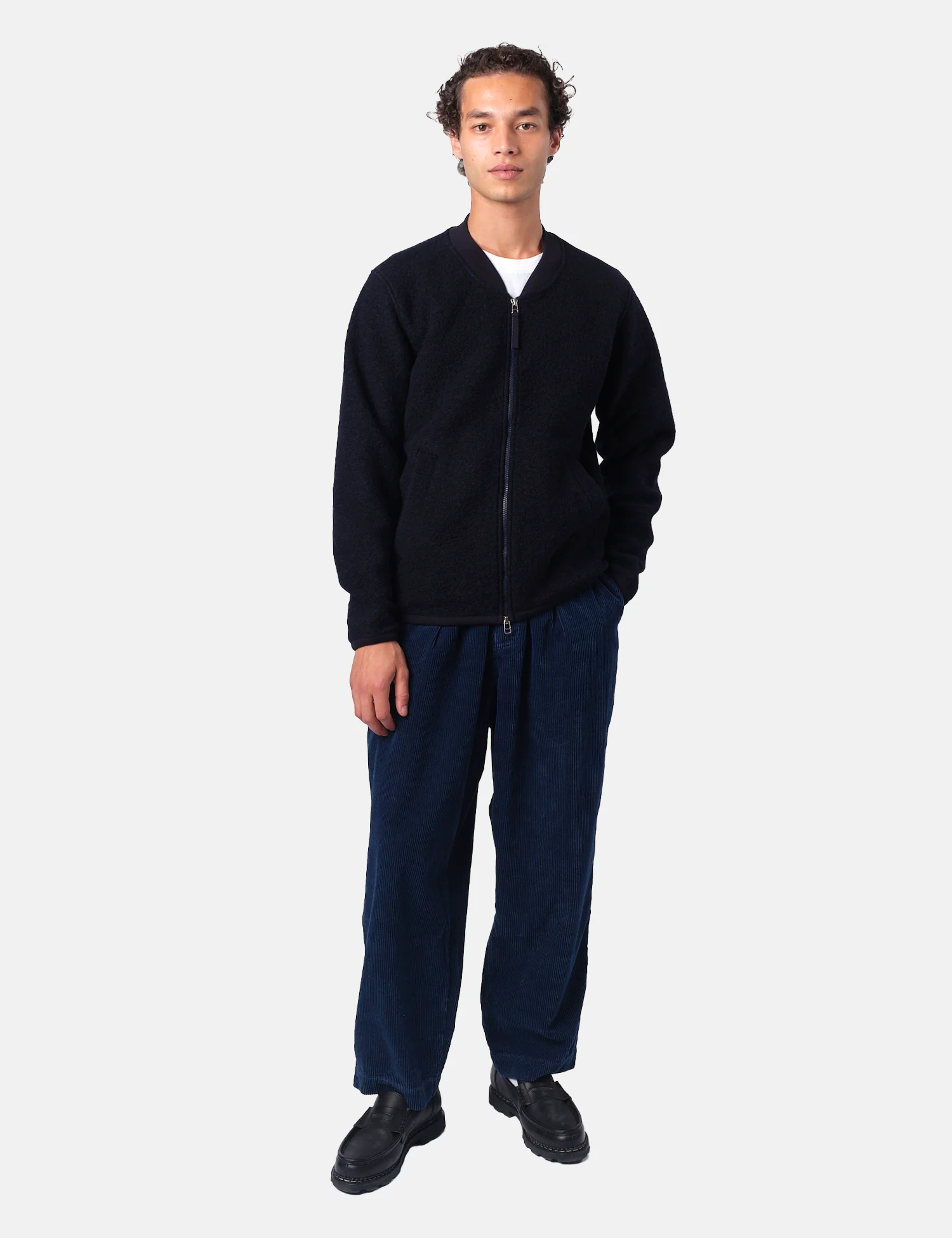 Universal Works Zip Bomber Jacket (Wool Fleece) - Navy Blue - Image 4
