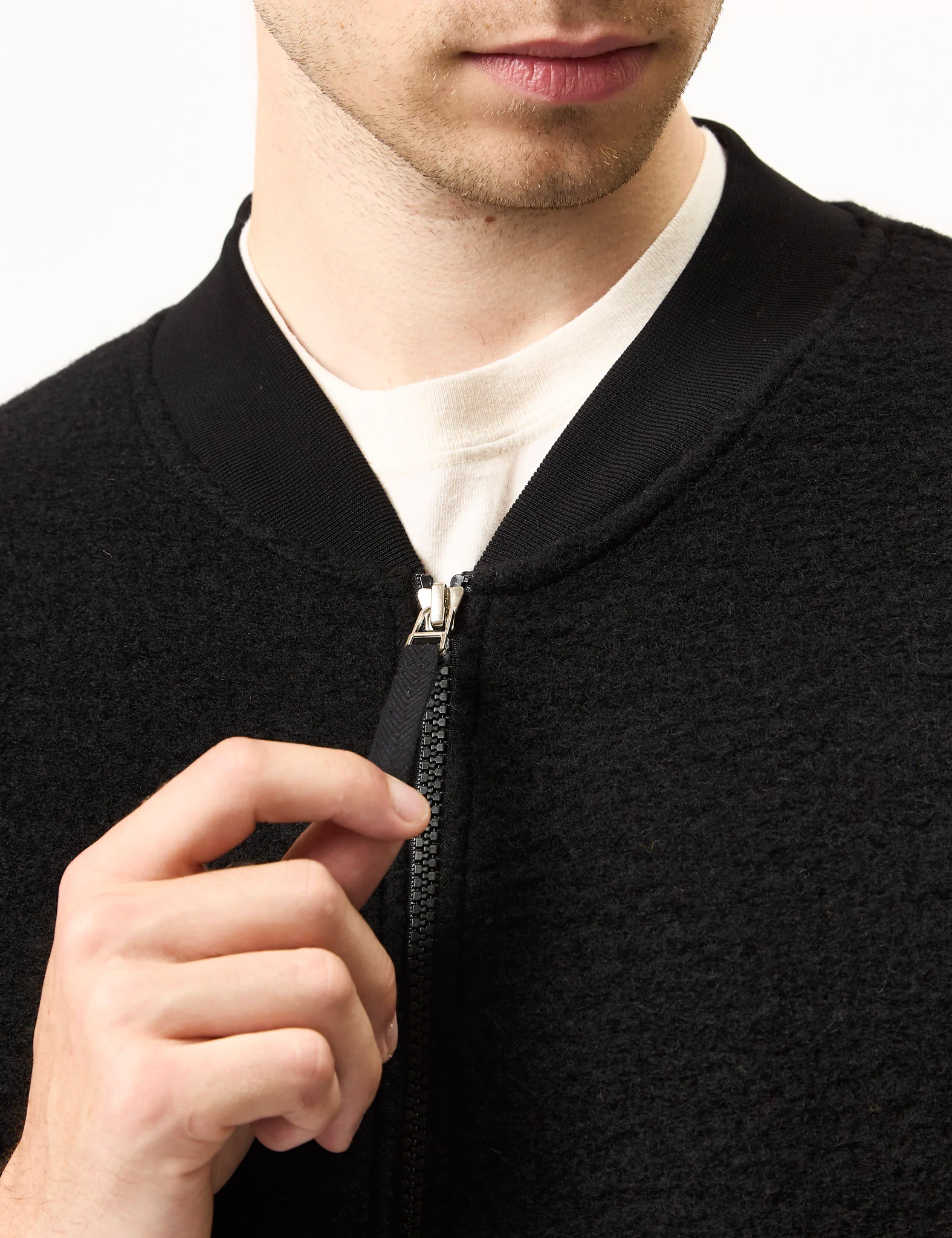 Universal Works Zip Bomber (Wool Fleece) - Black - Image 2