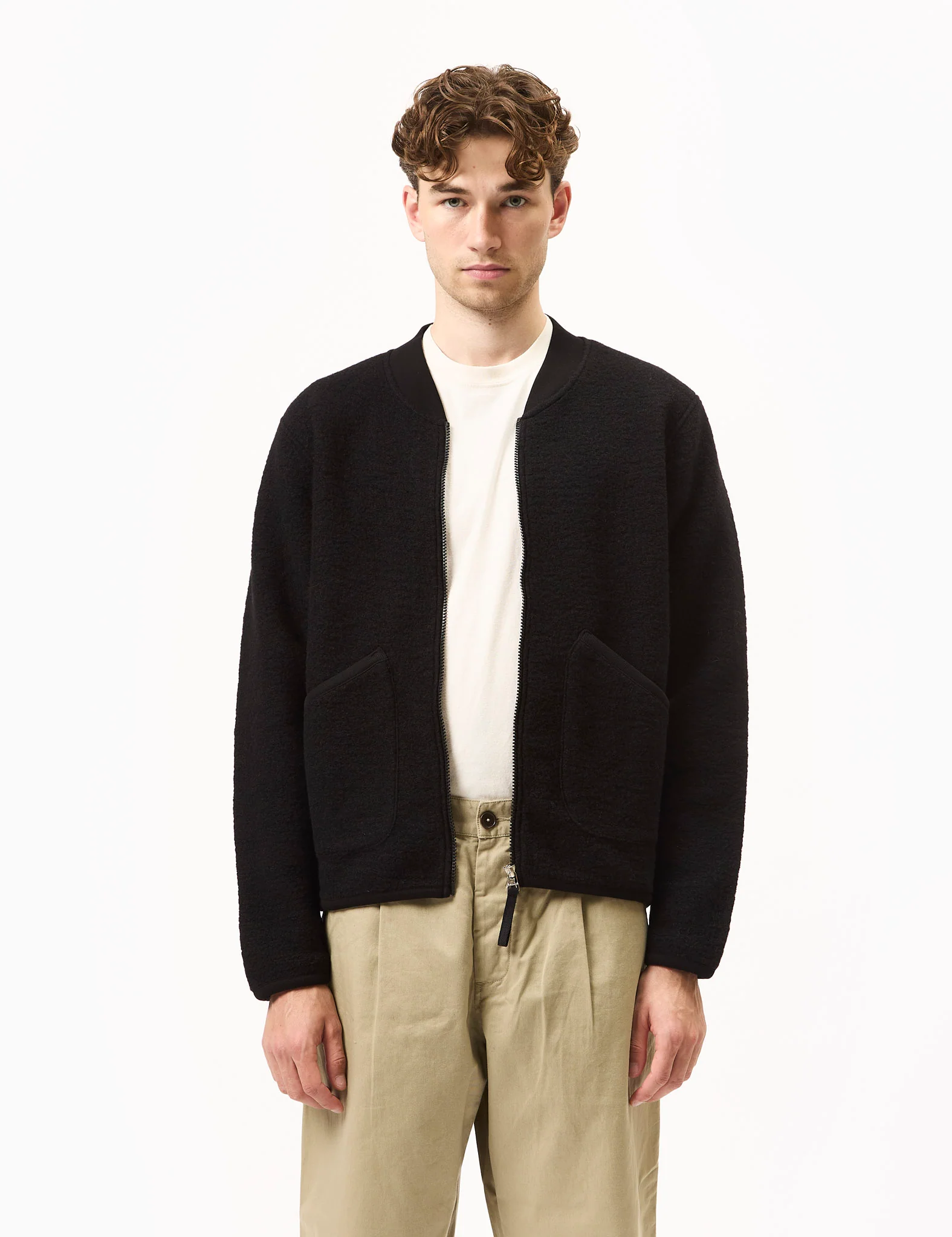 Universal Works Zip Bomber (Wool Fleece) - Black - Image 3