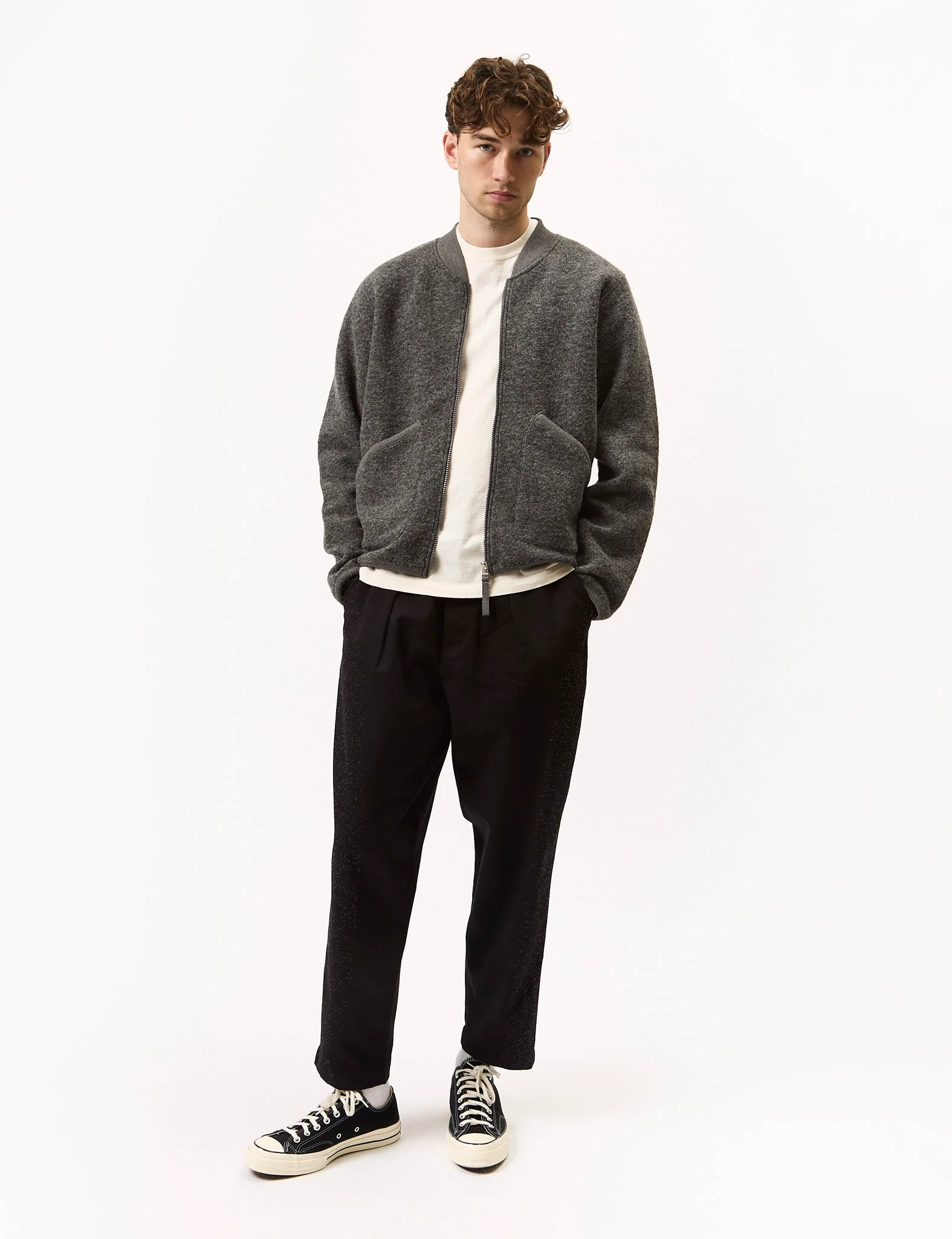 Universal Works Zip Bomber (Wool Fleece) - Grey Marl - Image 2