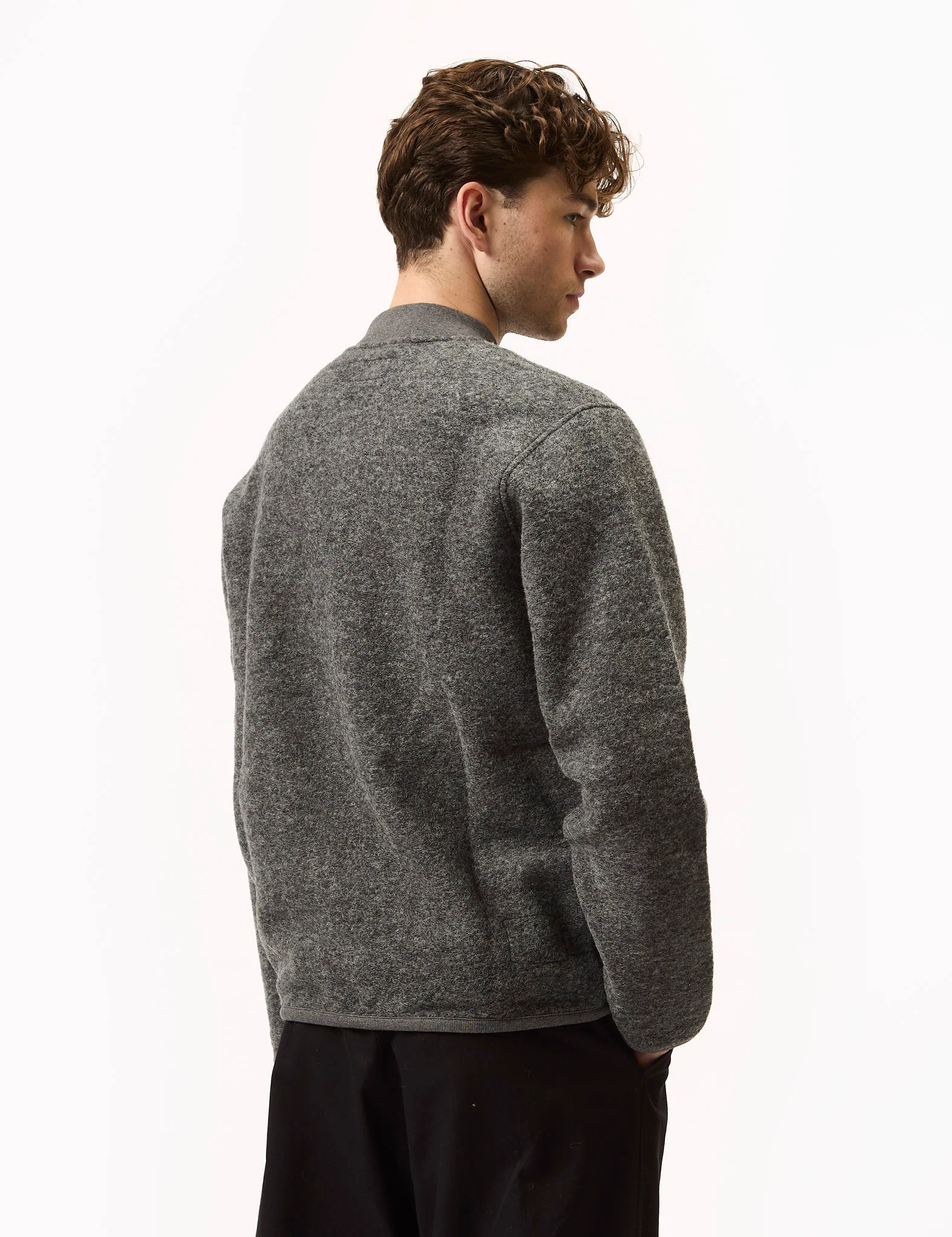 Universal Works Zip Bomber (Wool Fleece) - Grey Marl - Image 3