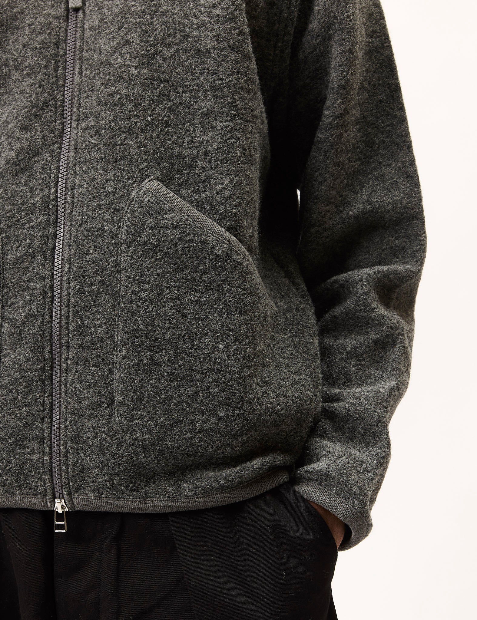 Universal Works Zip Bomber (Wool Fleece) - Grey Marl - Image 4