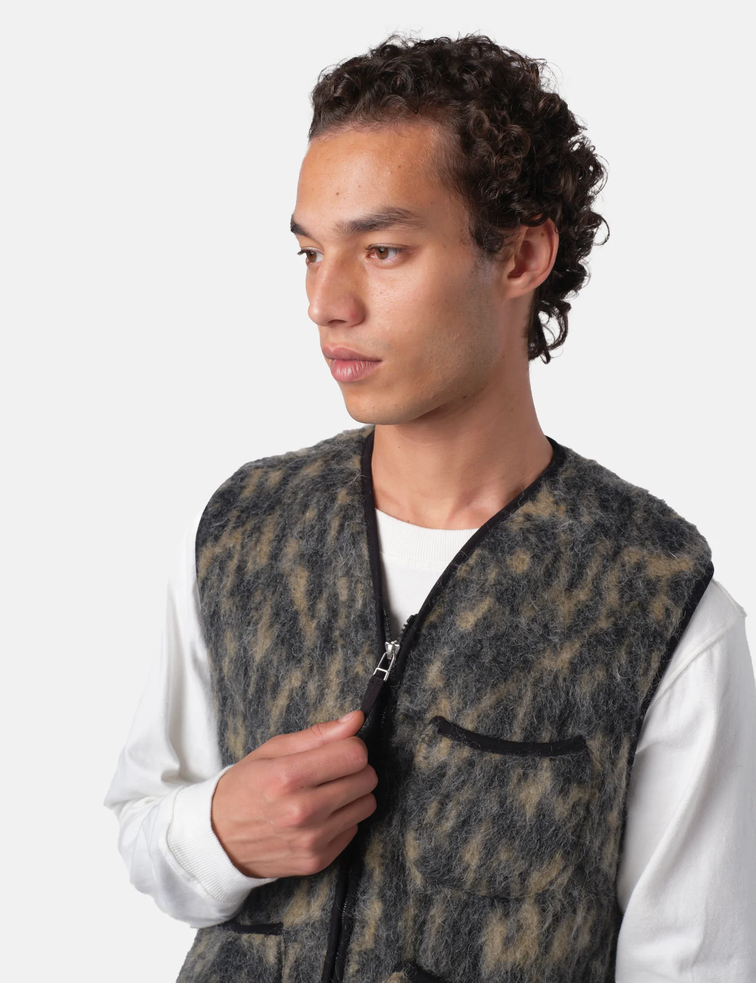 Universal Works Zip Gilet (Dolce Fleece) - Charcoal - Image 2