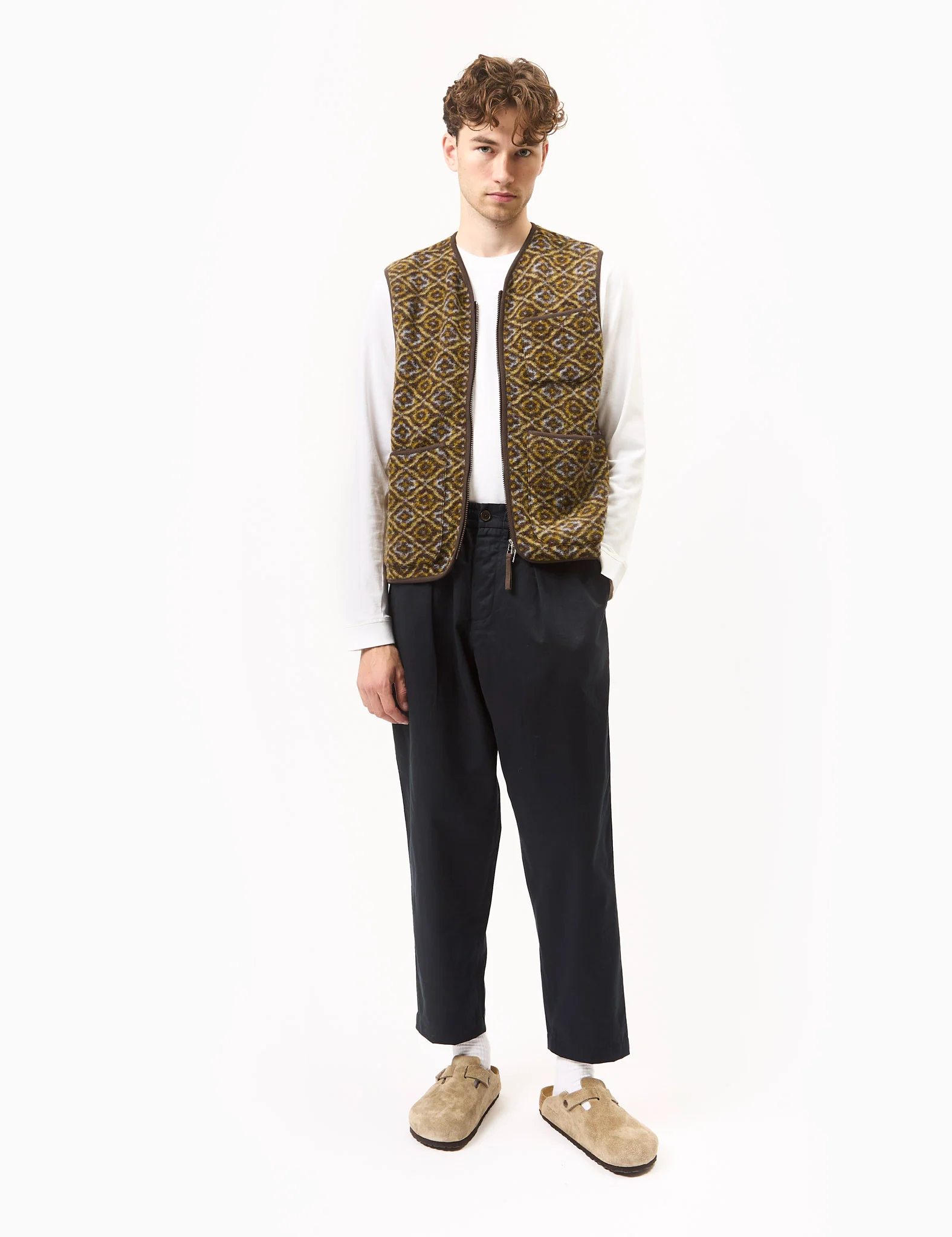 Universal Works Zip Gilet (Geometric Fleece) - Brown - Image 3
