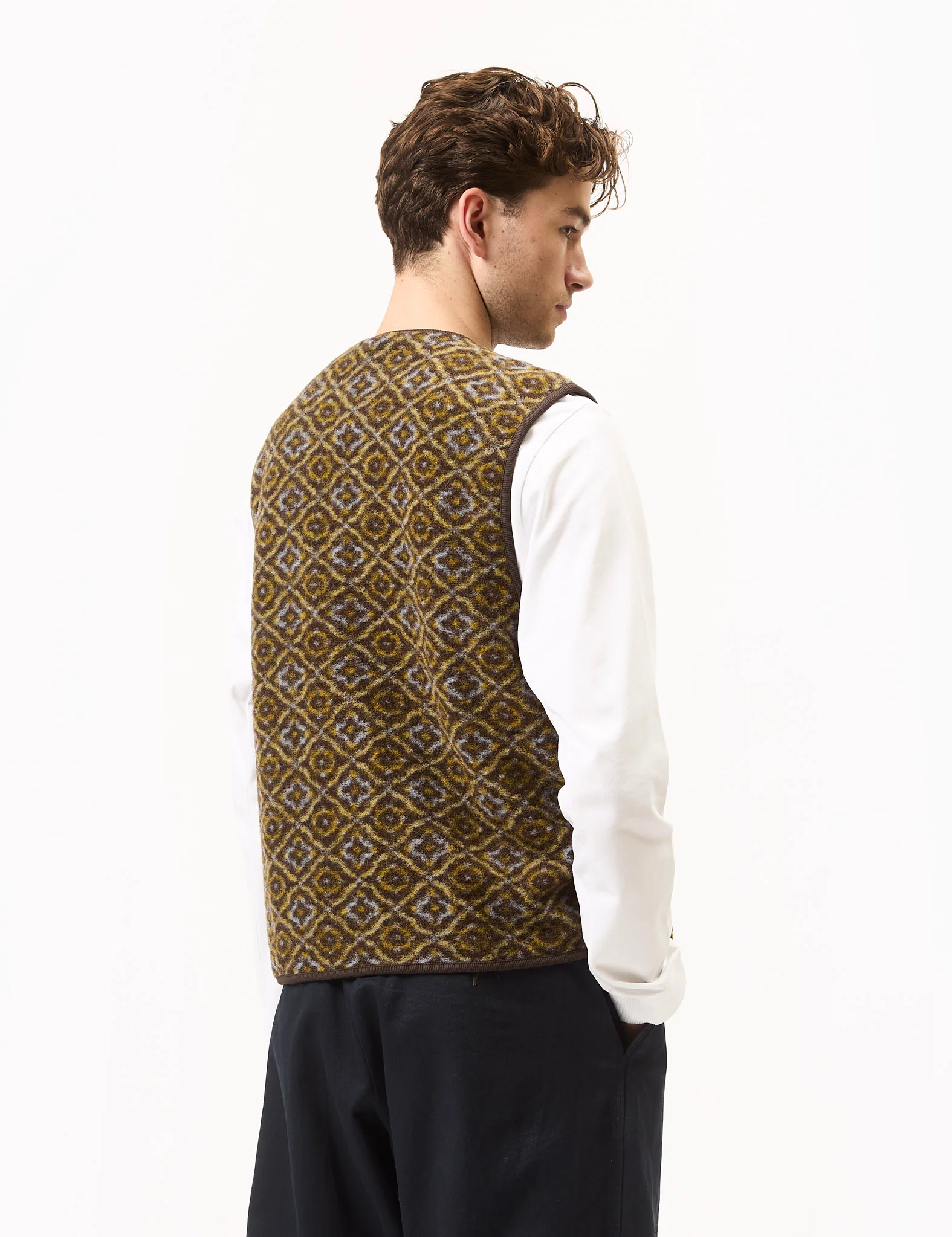 Universal Works Zip Gilet (Geometric Fleece) - Brown - Image 4