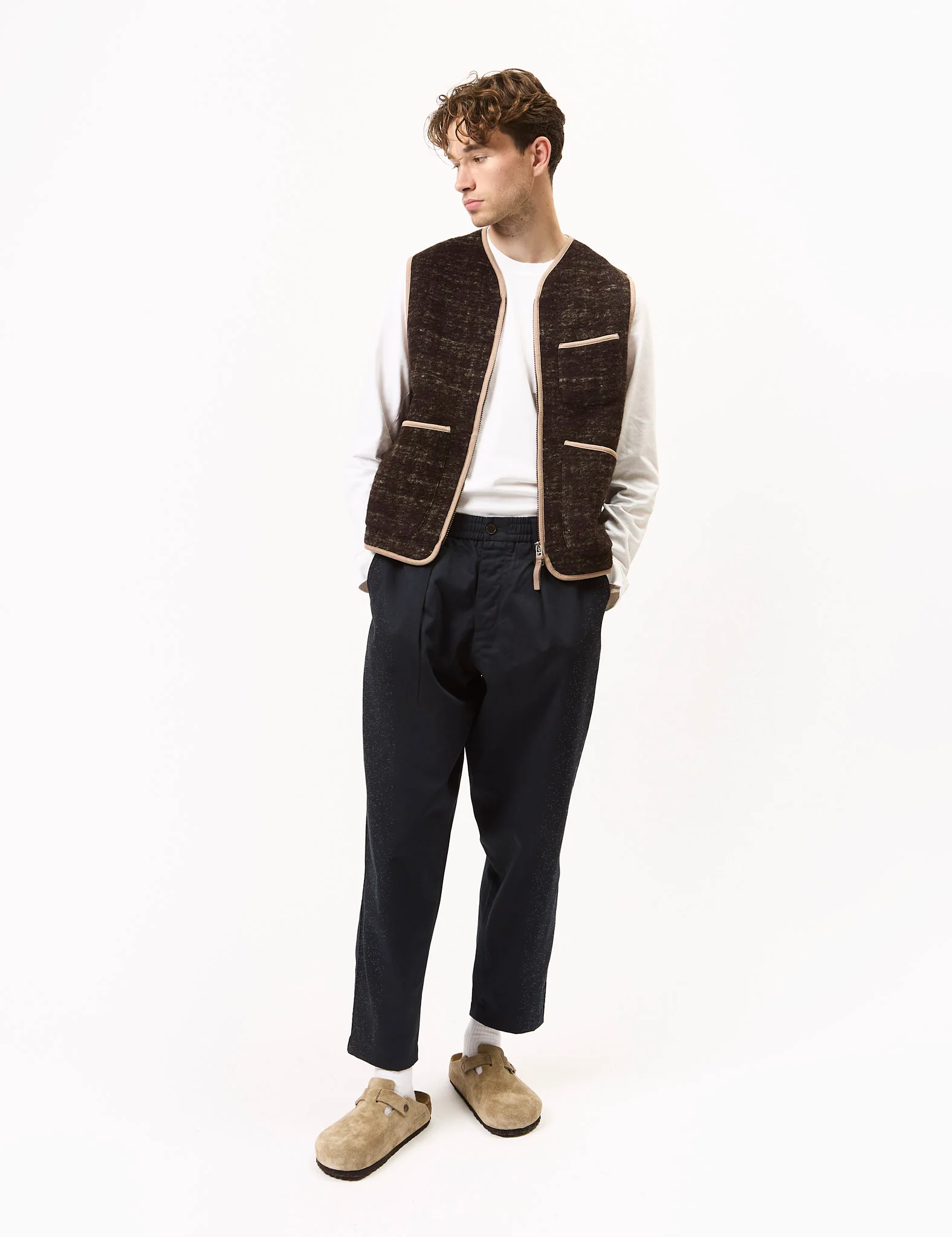 Universal Works Zip Gilet (Marble Fleece) - Brown - Image 3