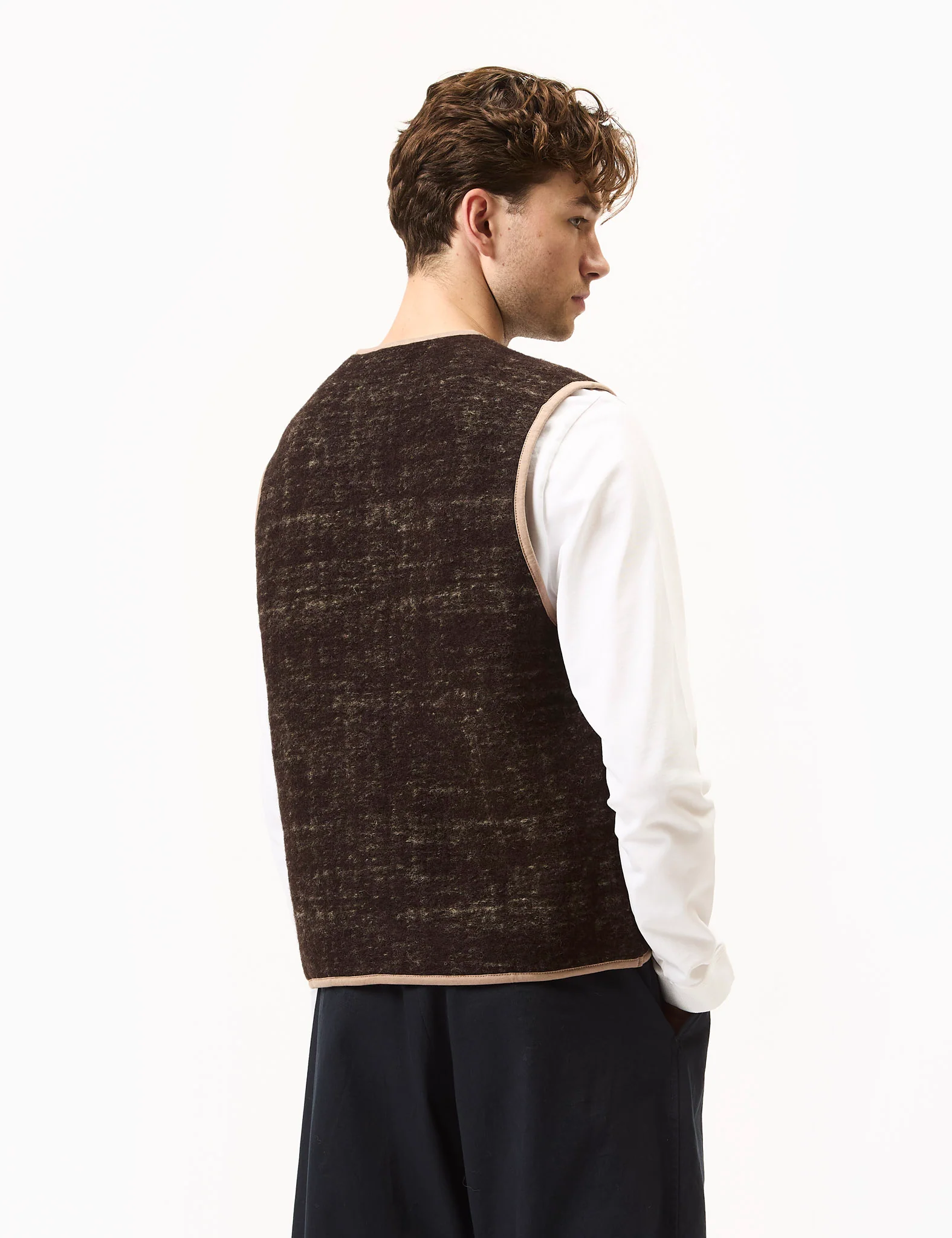 Universal Works Zip Gilet (Marble Fleece) - Brown - Image 4