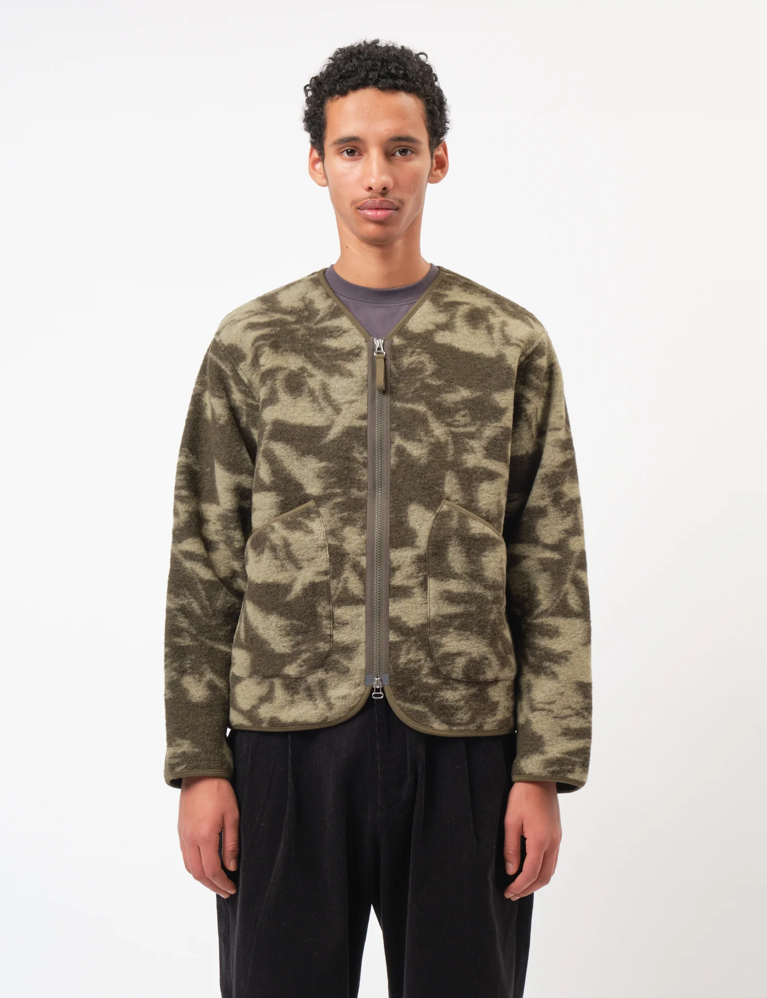Universal Works Zip Liner Jacket (Studio Fleece) - Green/Pale Green