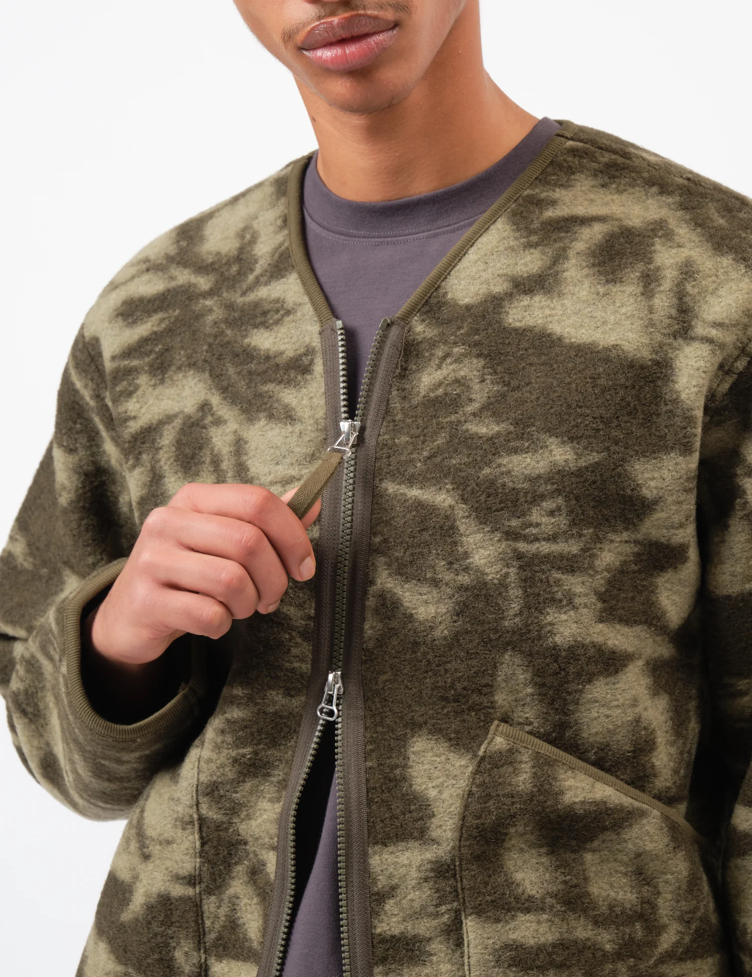 Universal Works Zip Liner Jacket (Studio Fleece) - Green/Pale Green - Image 2