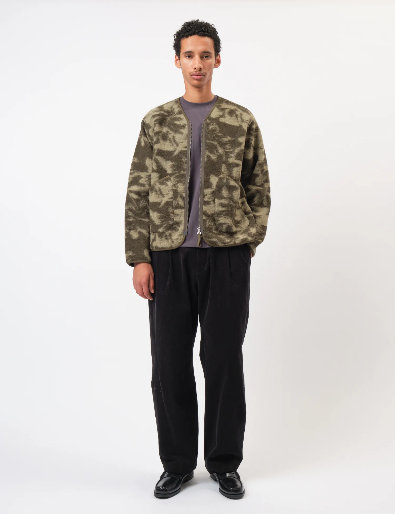 Universal Works Zip Liner Jacket (Studio Fleece) - Green/Pale Green - Image 3