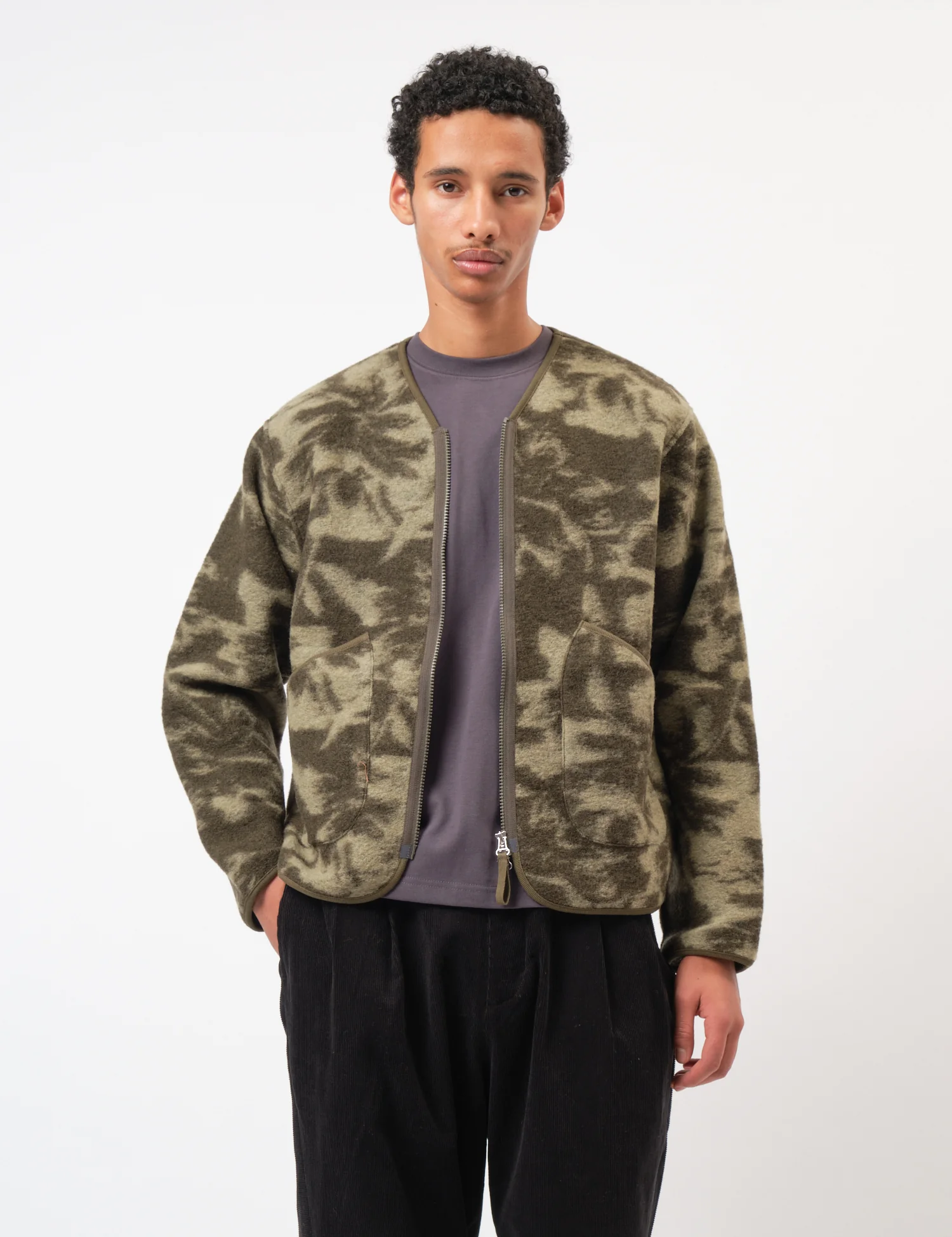 Universal Works Zip Liner Jacket (Studio Fleece) - Green/Pale Green - Image 4