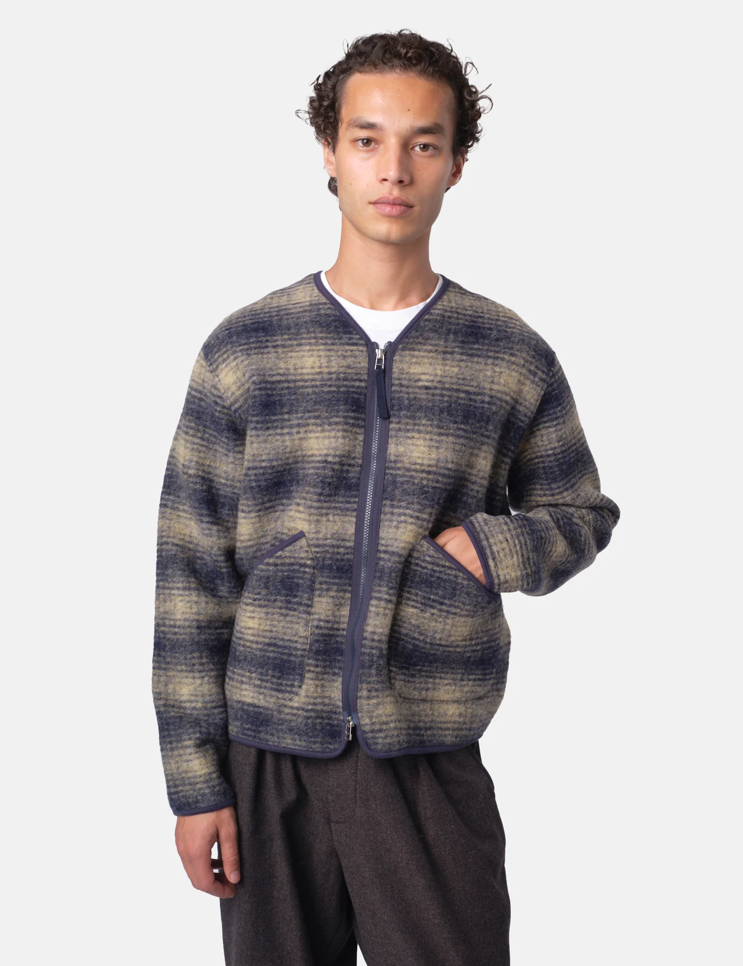 Universal Works Zip Liner Jacket (Uist Fleece) - Navy Blue - Image 8