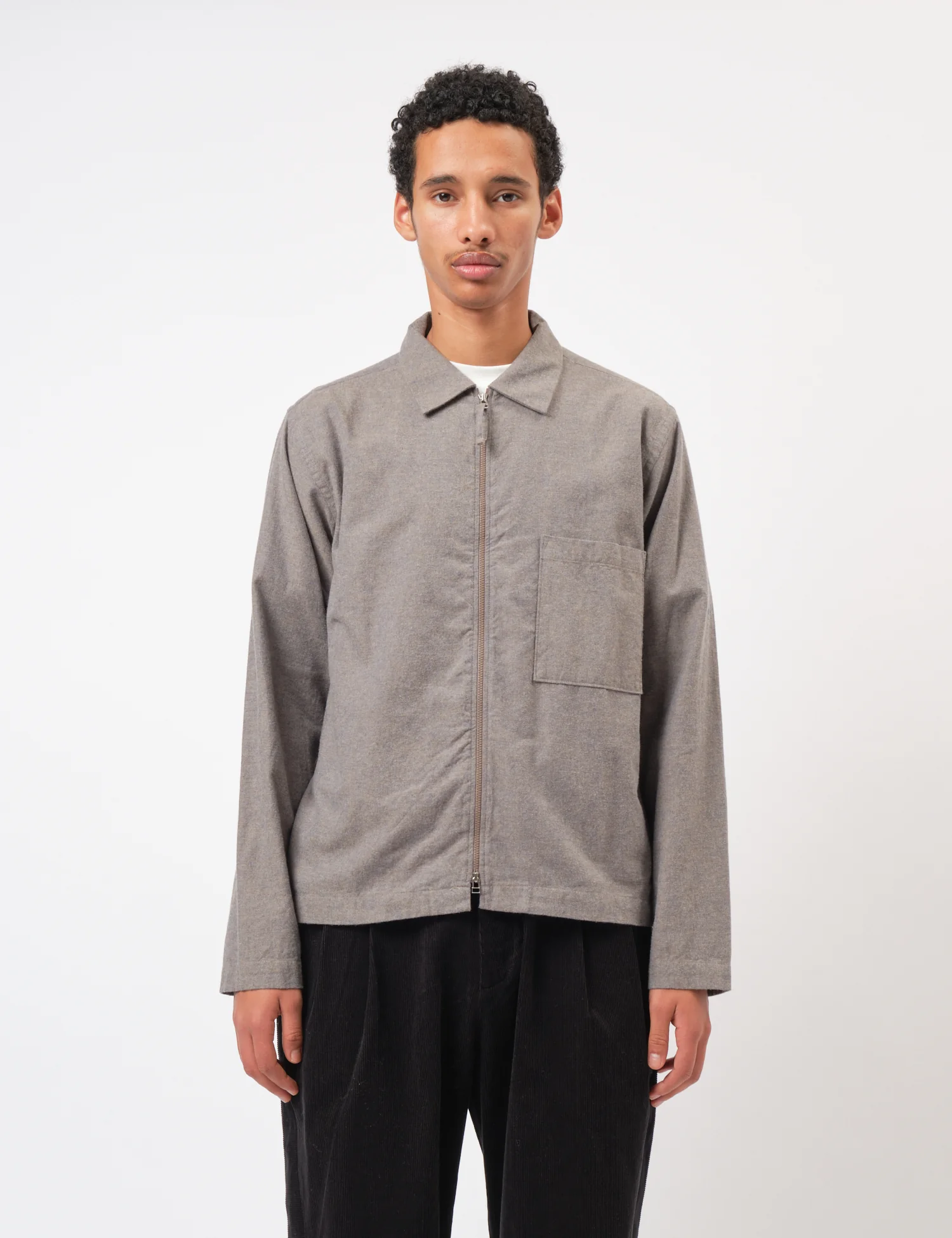 Universal Works Zip Shirt (Brushed Flannel) - Brown