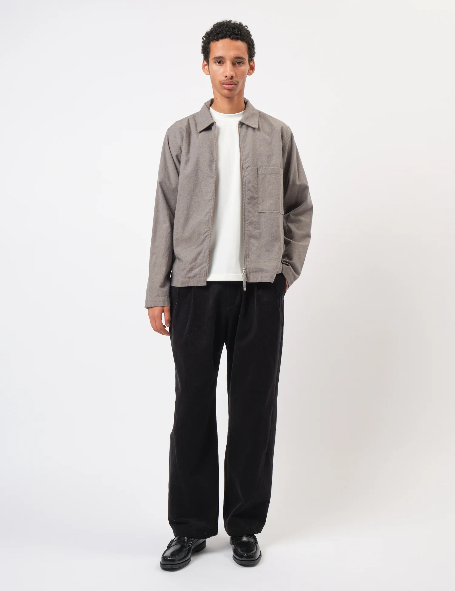 Universal Works Zip Shirt (Brushed Flannel) - Brown - Image 3