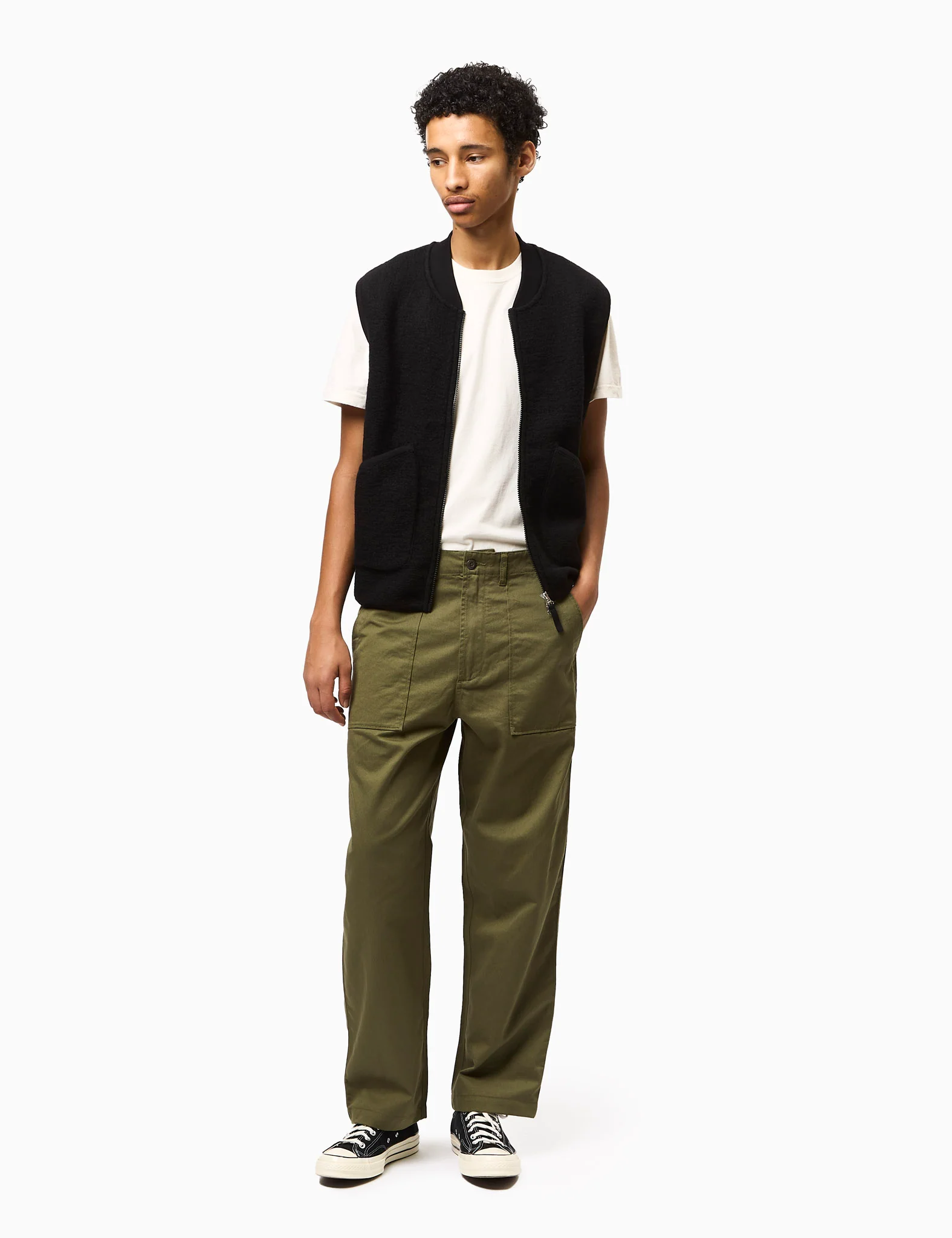 Universal Works Zip Waistcoat (Wool Fleece) - Black - Image 3