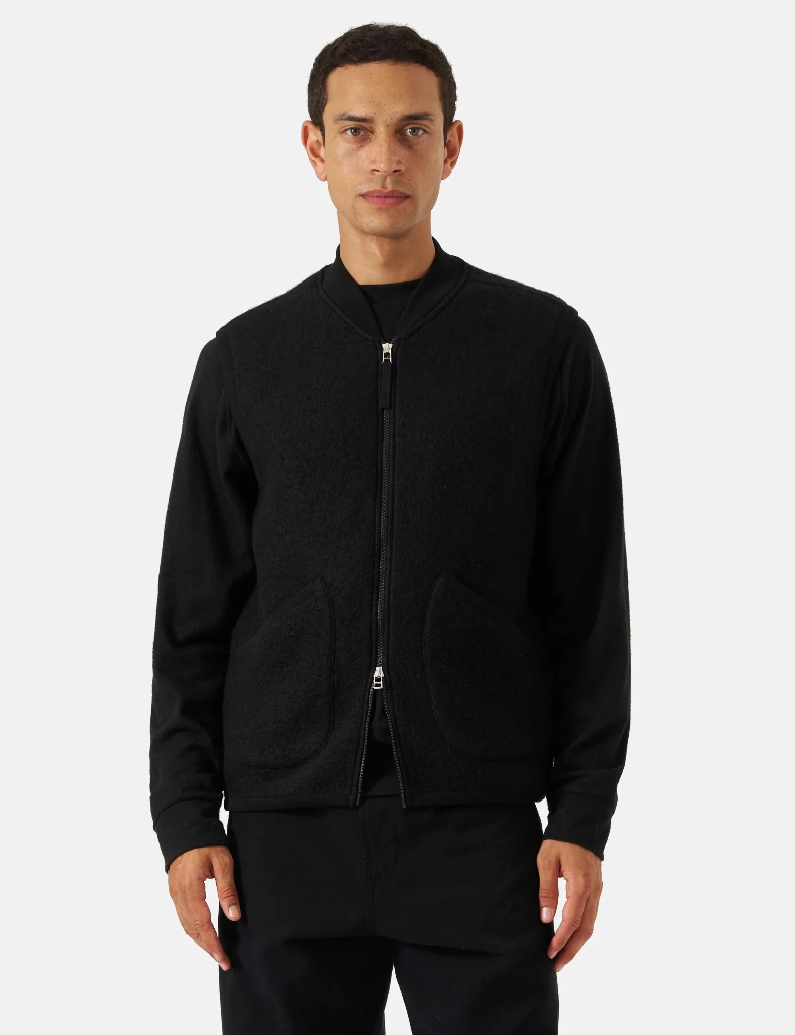 Universal Works Zip Waistcoat (Wool Fleece) - Black - Image 6