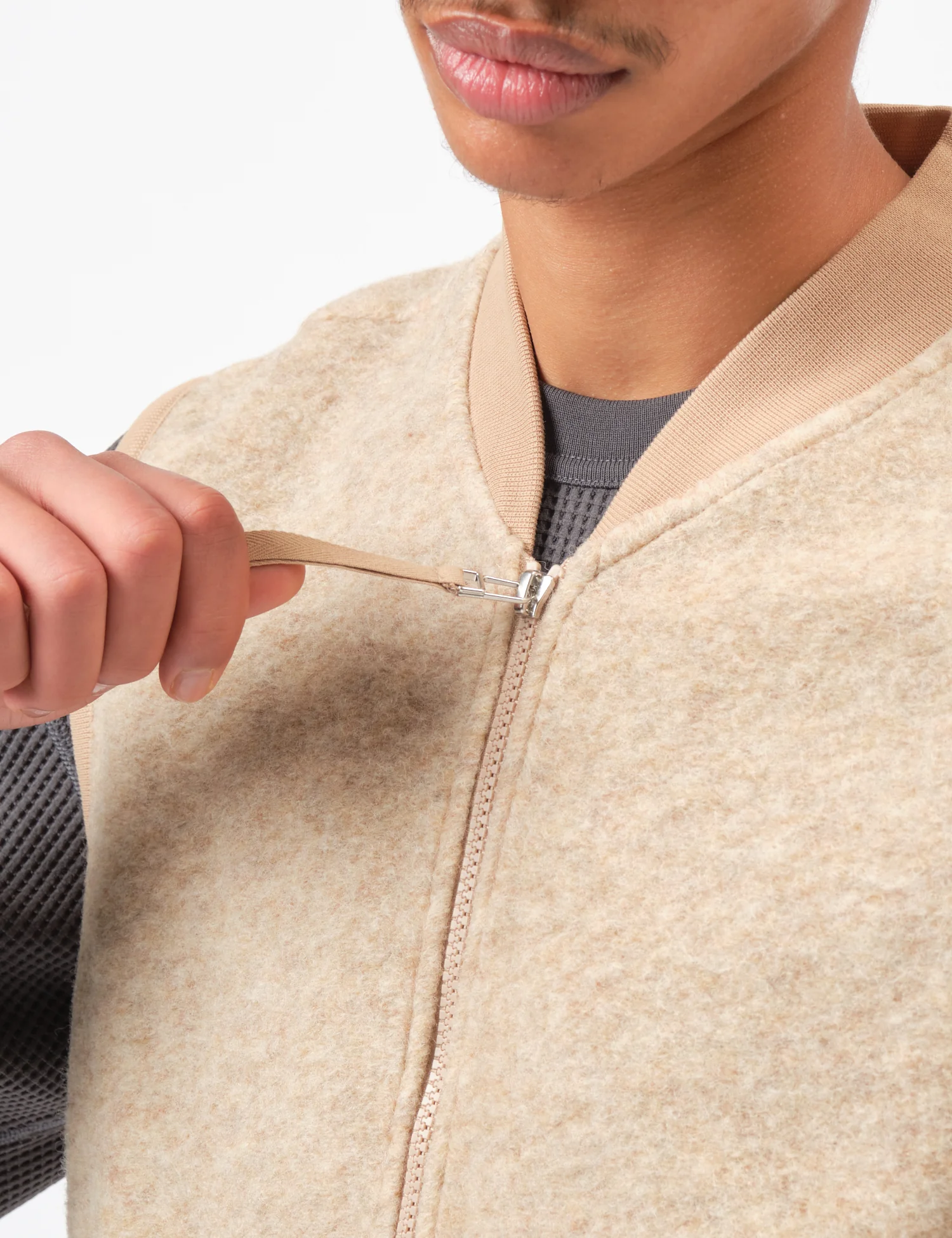 Universal Works Zip Waistcoat (Wool Fleece) - Fawn - Image 3