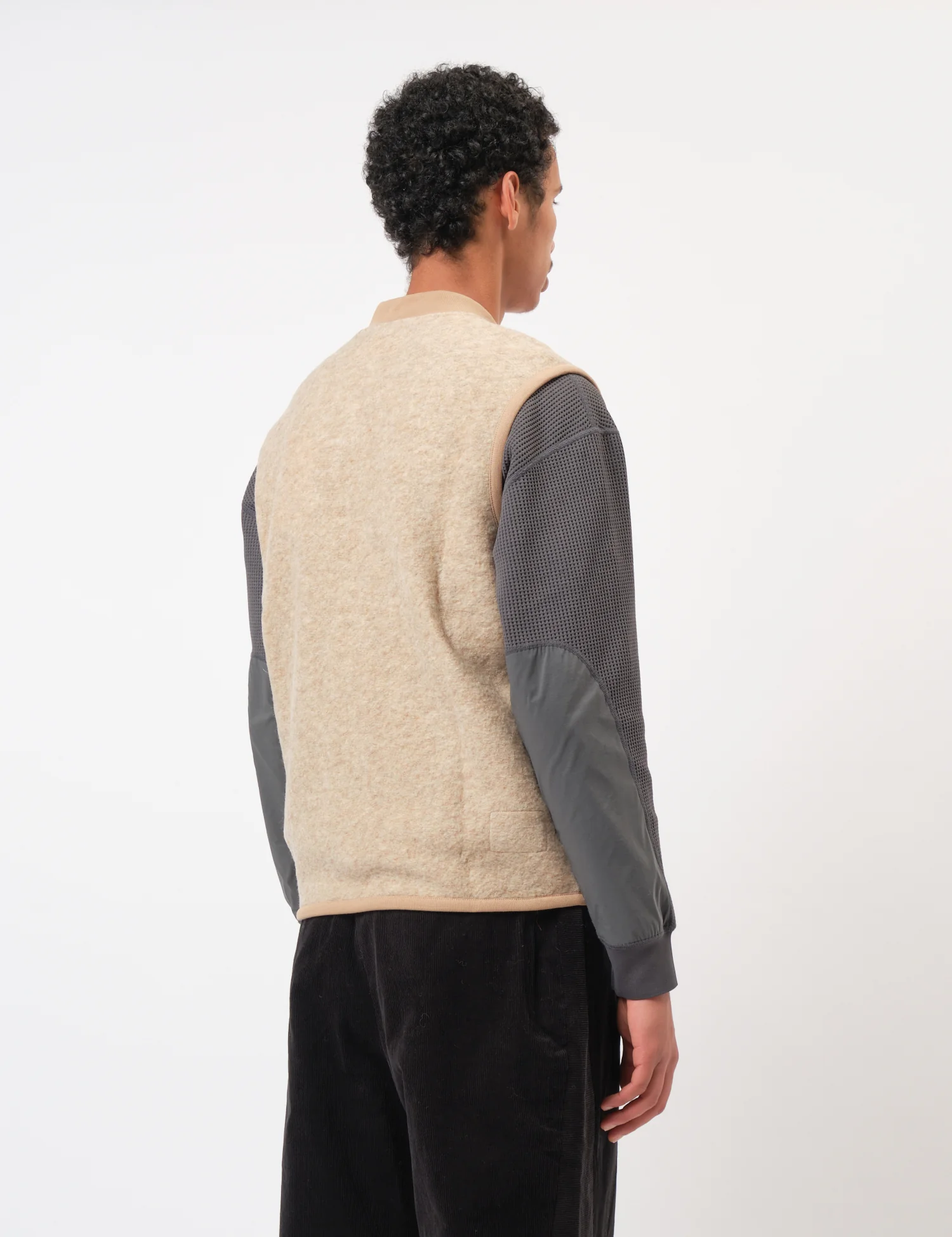 Universal Works Zip Waistcoat (Wool Fleece) - Fawn - Image 4