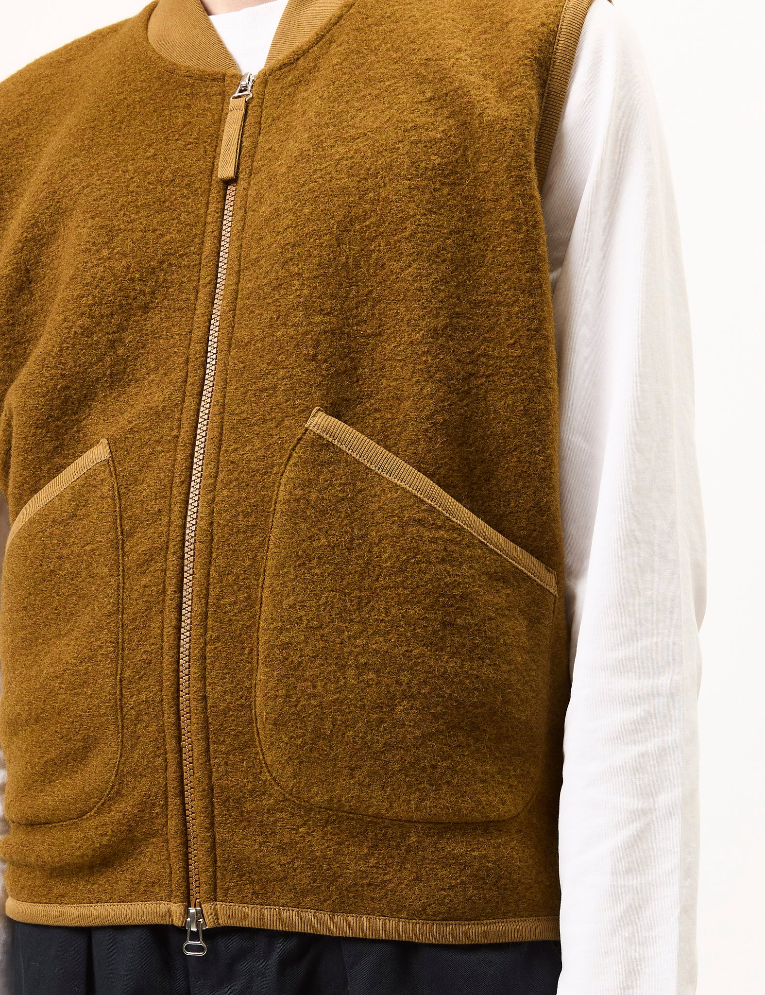 Universal Works Zip Waistcoat (Wool Fleece) - Mustard - Image 2