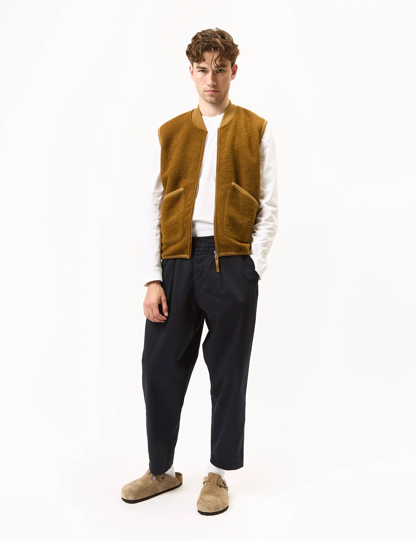 Universal Works Zip Waistcoat (Wool Fleece) - Mustard - Image 3