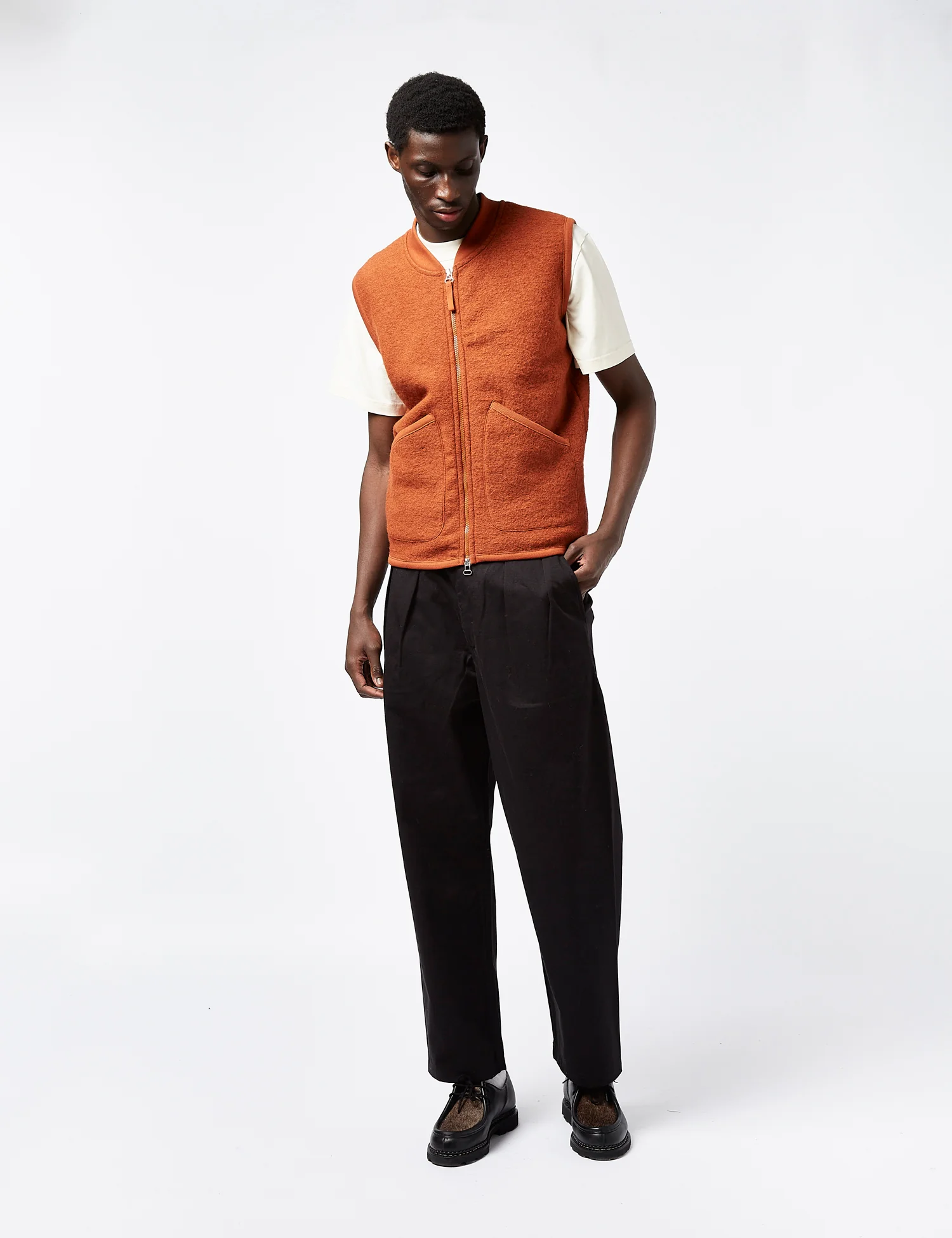 Universal Works Zip Bomber Vest (Wool) - Rust Orange - Image 3