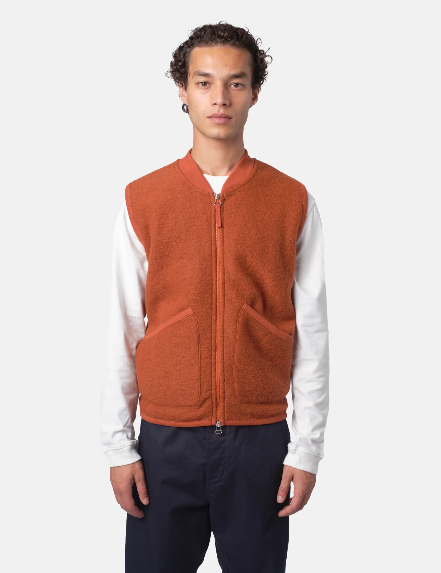 Universal Works Zip Bomber Vest (Wool) - Rust Orange - Image 5