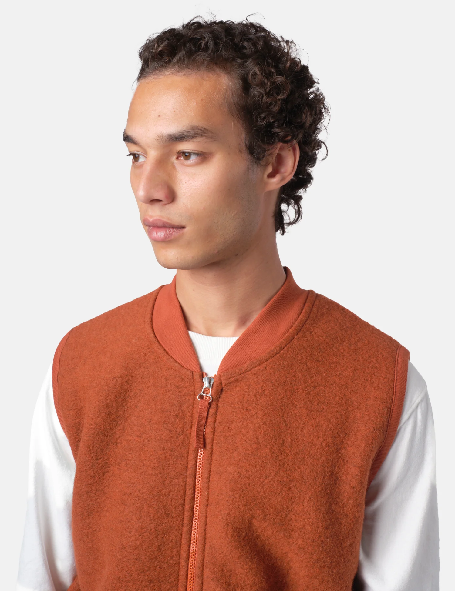 Universal Works Zip Bomber Vest (Wool) - Rust Orange - Image 6