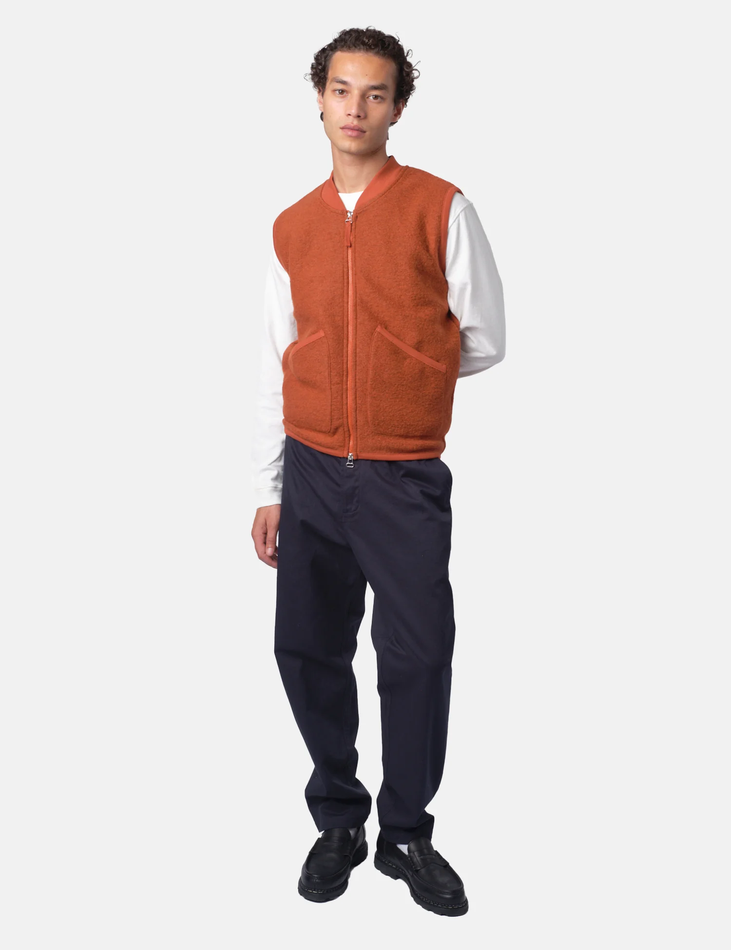 Universal Works Zip Bomber Vest (Wool) - Rust Orange - Image 7