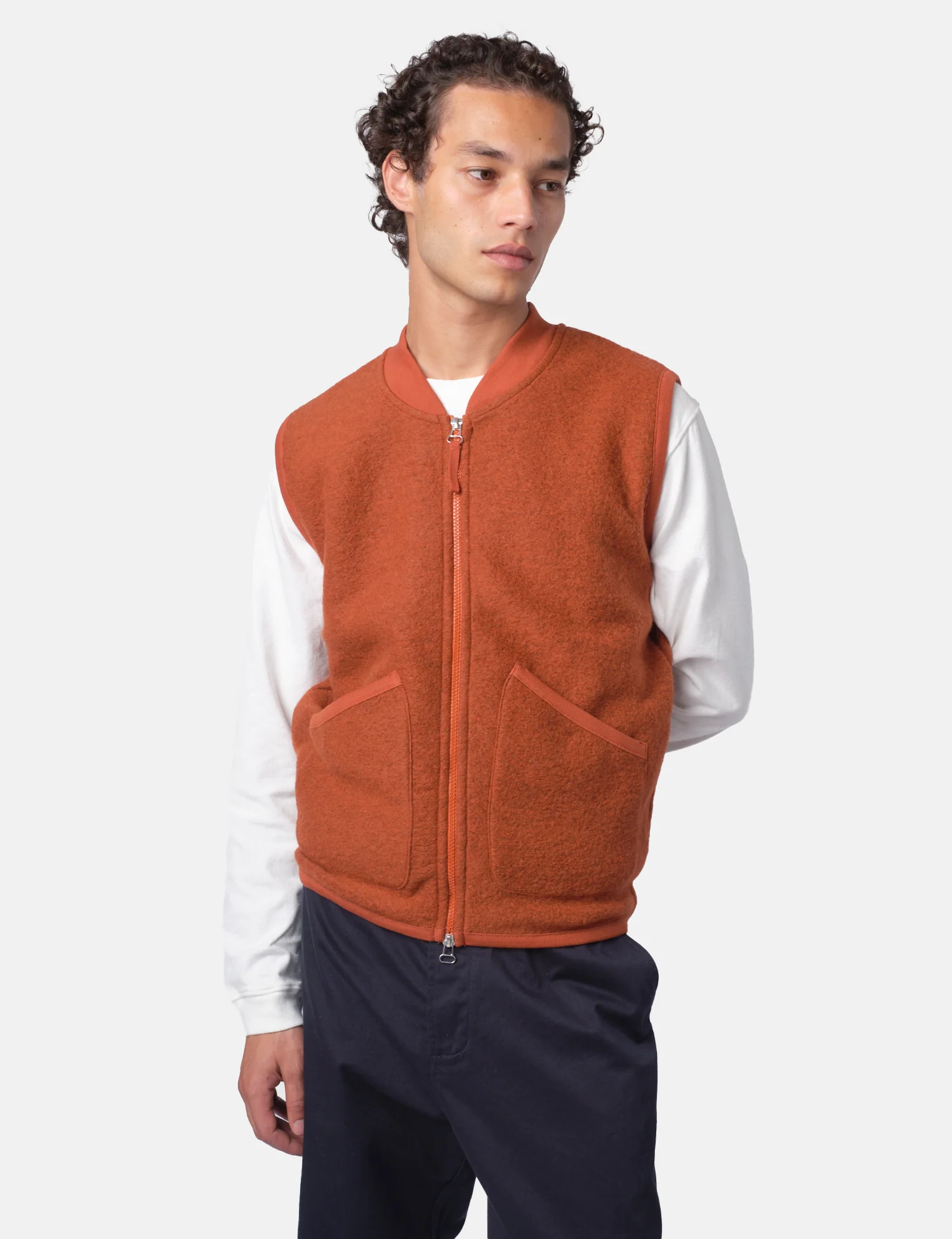 Universal Works Zip Bomber Vest (Wool) - Rust Orange - Image 8